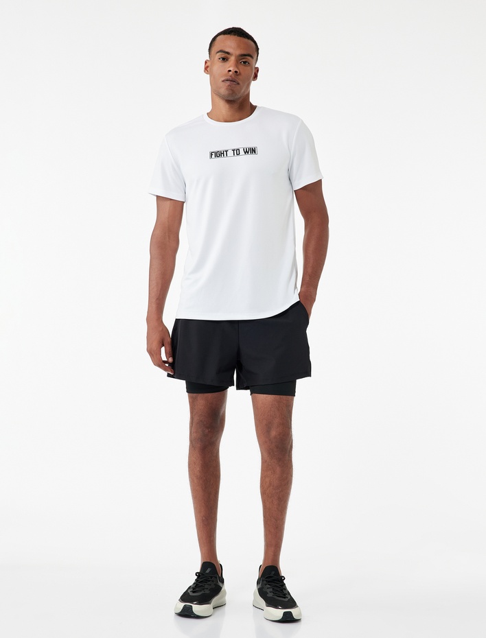  Slim Fit Cep Detaylı Paraşüt Kumaş Beli Lastikli Taytlı Spor Şort