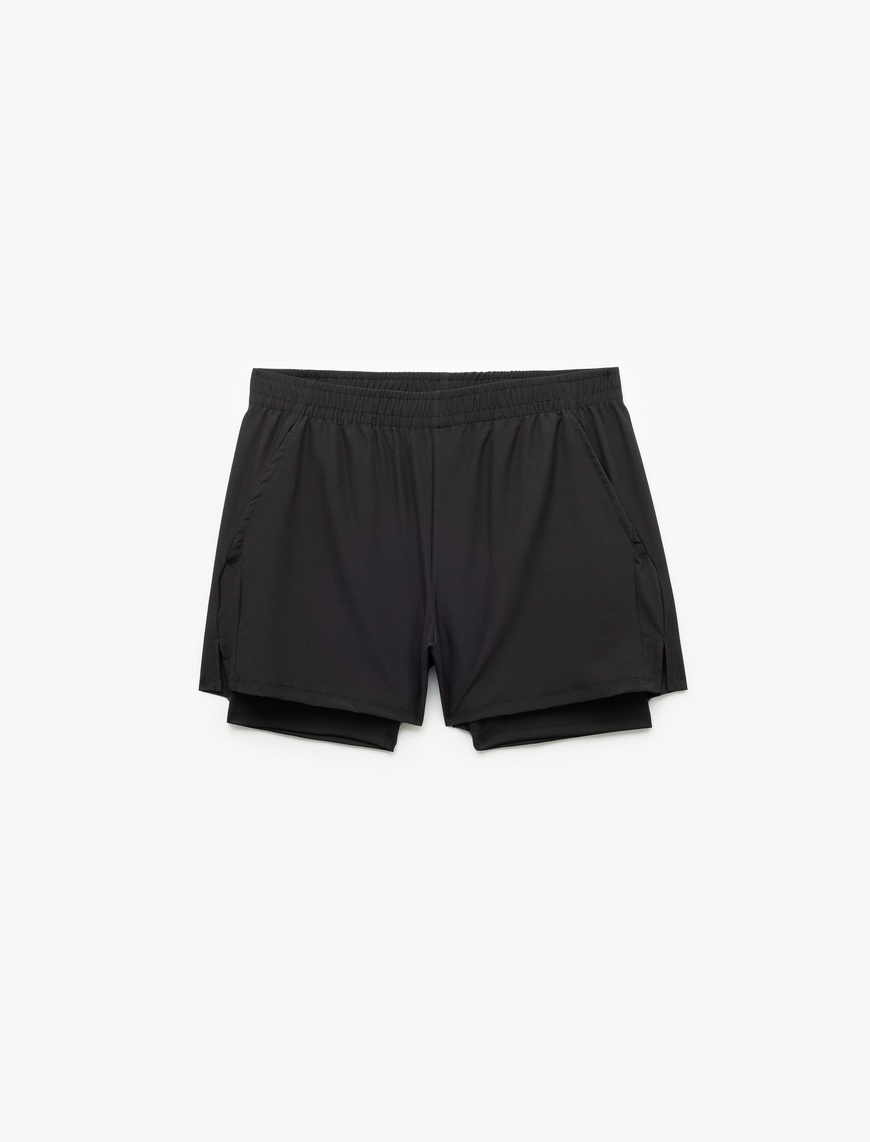  Slim Fit Cep Detaylı Paraşüt Kumaş Beli Lastikli Taytlı Spor Şort