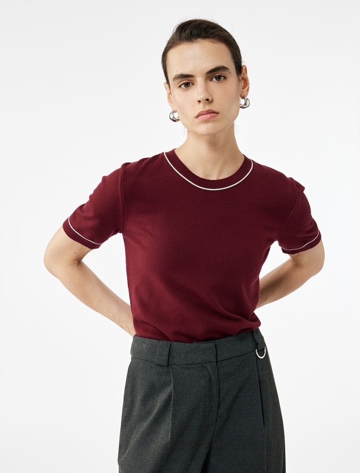  Kısa Kollu Bisiklet Yaka Triko Kazak