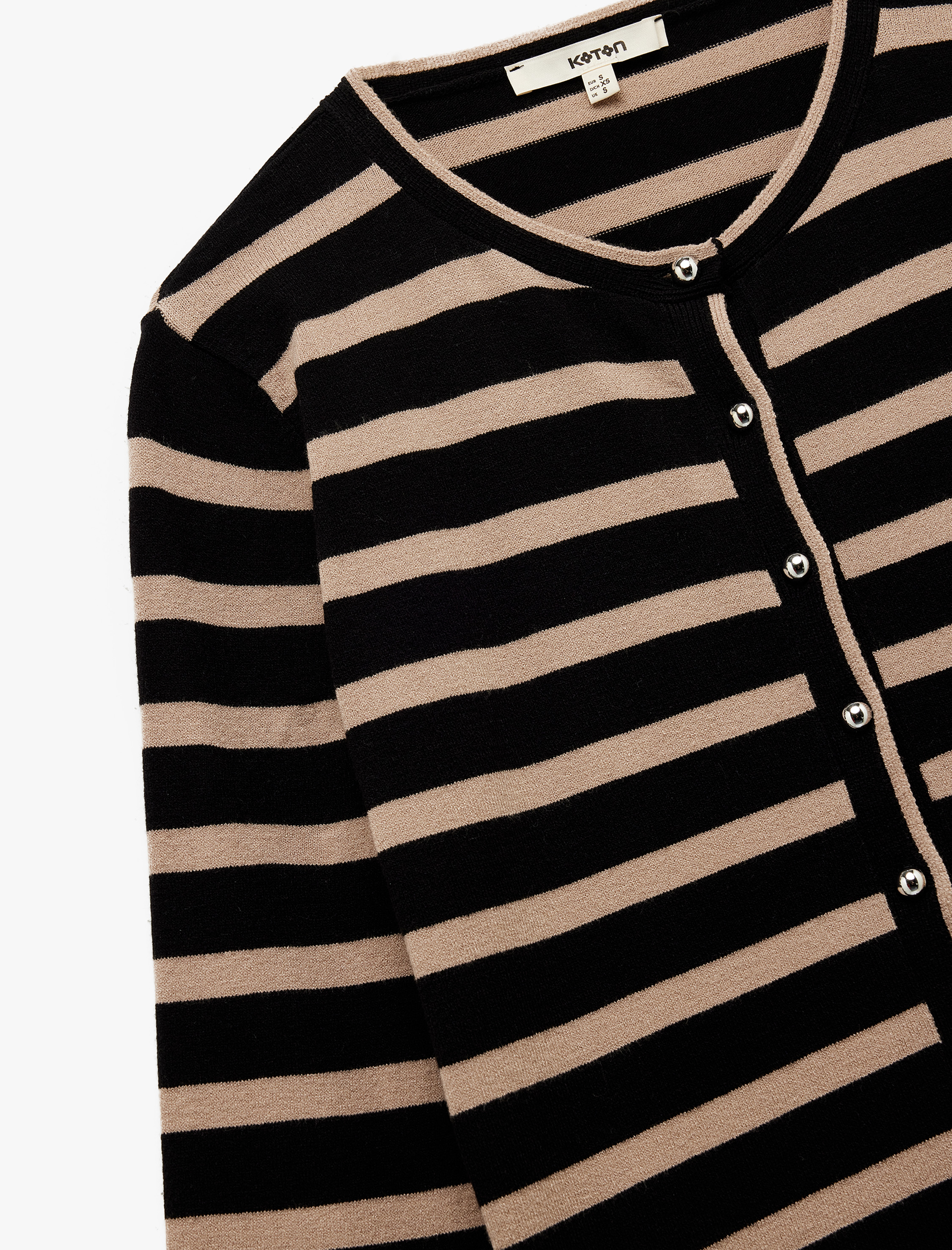   Uzun Kollu Bisiklet Yaka Çizgili Triko Hırka