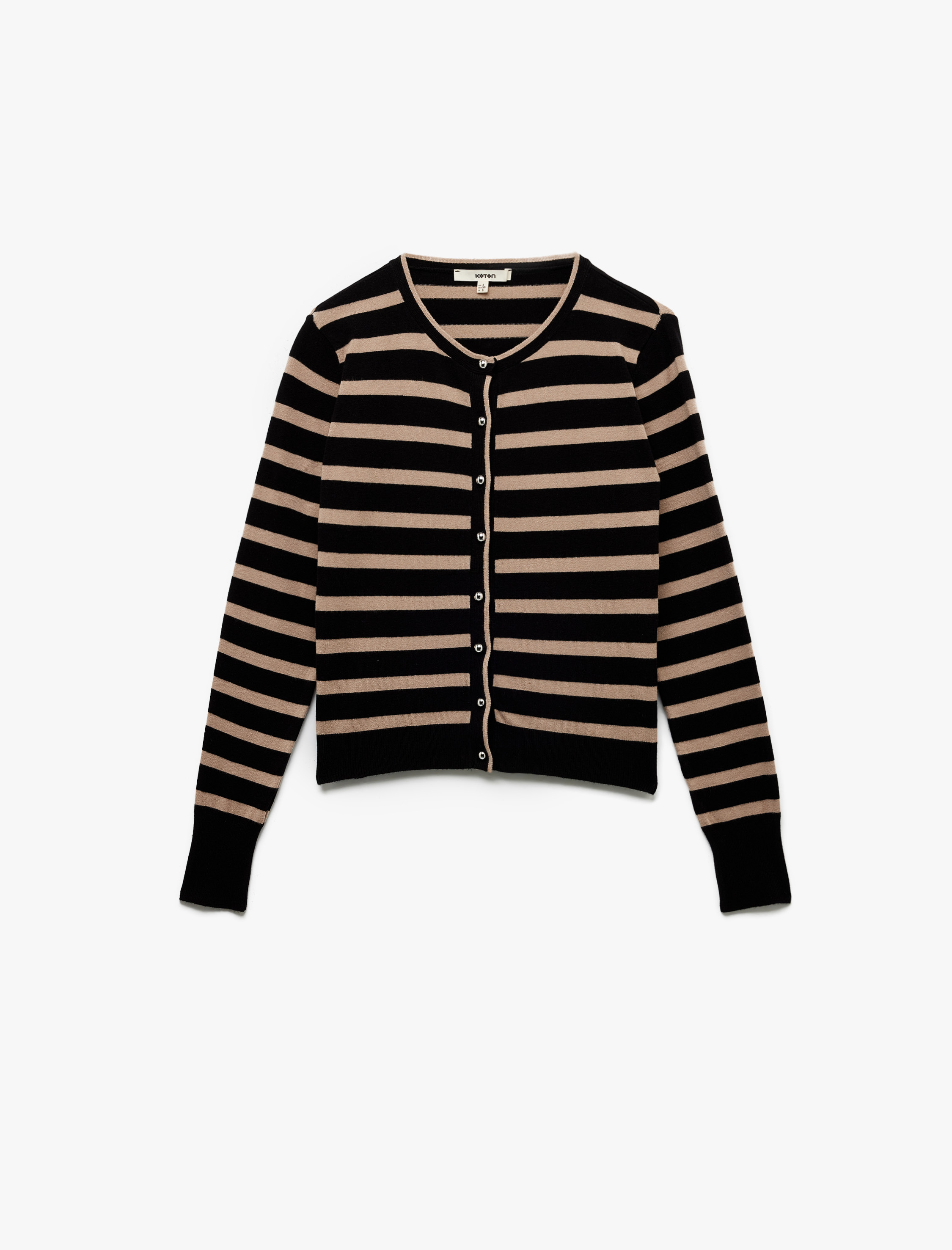   Uzun Kollu Bisiklet Yaka Çizgili Triko Hırka