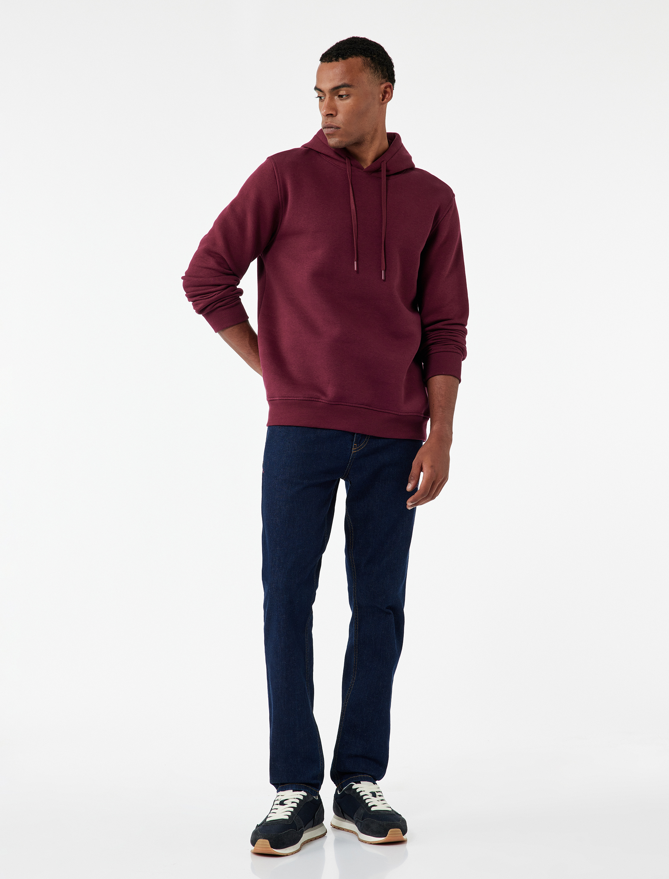   Şardonlu Uzun Kollu Basic Kapşonlu Sweatshirt