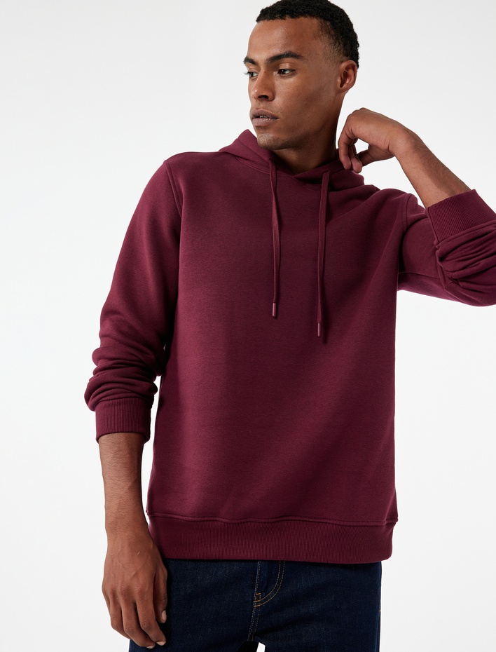  Şardonlu Uzun Kollu Basic Kapşonlu Sweatshirt