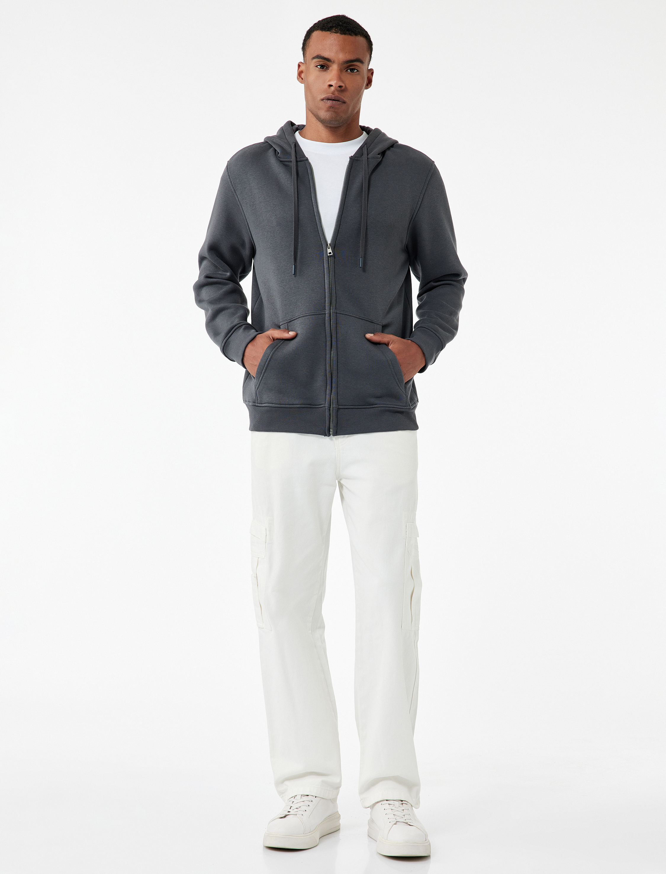   Uzun Kollu Şardonlu Cep Detaylı Fermuarlı Hırka