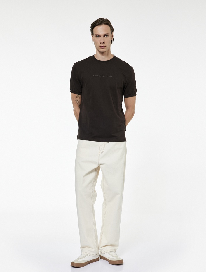  Regular Fit Kısa Kollu Bisiklet Yaka Tok Kumaş Pamuklu Baskılı Tişört