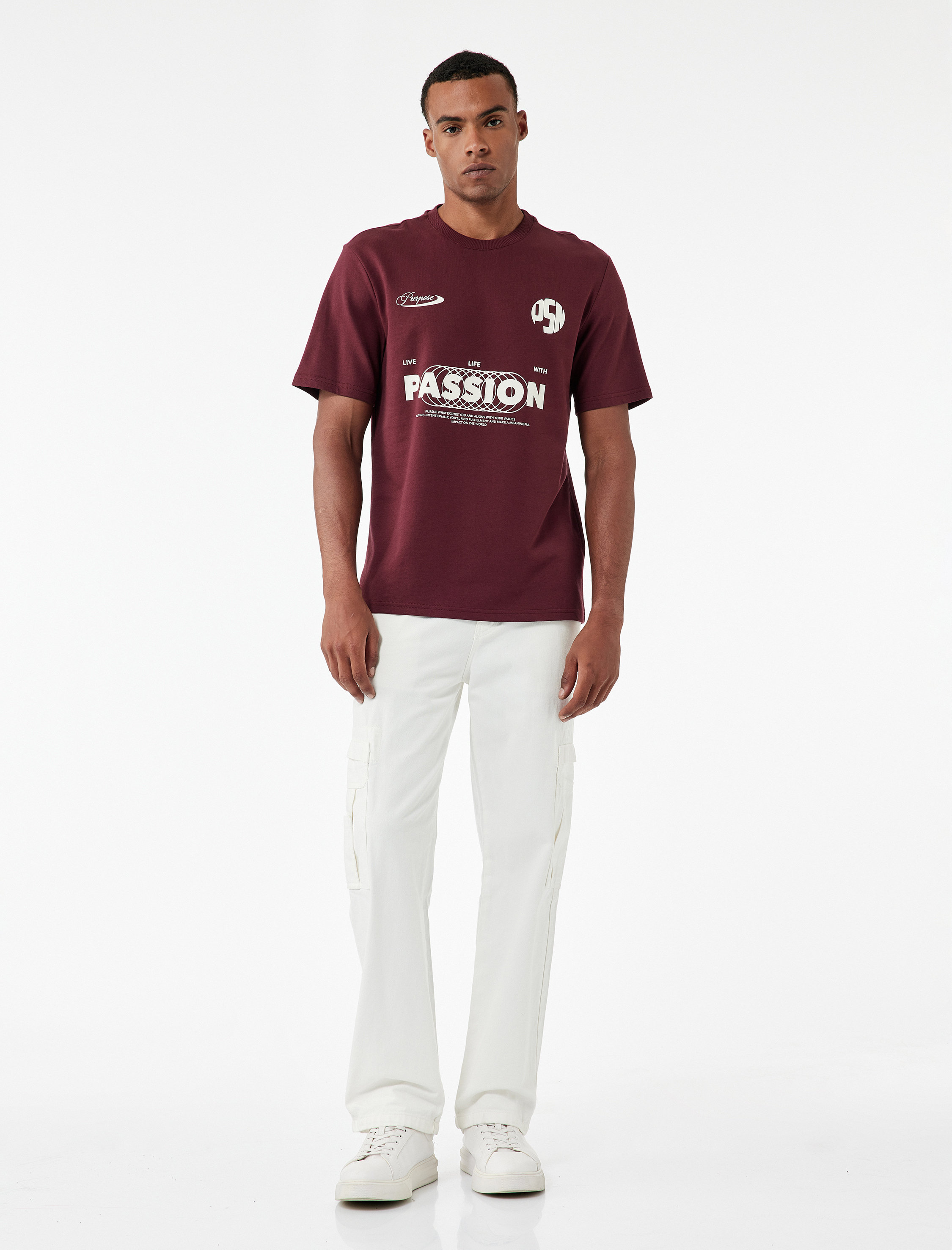   Regular Fit Kısa Kollu Tok Kumaş Bisiklet Yaka Pamuklu Baskılı Tişört