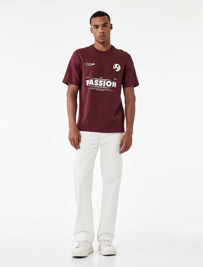  Regular Fit Kısa Kollu Tok Kumaş Bisiklet Yaka Pamuklu Baskılı Tişört