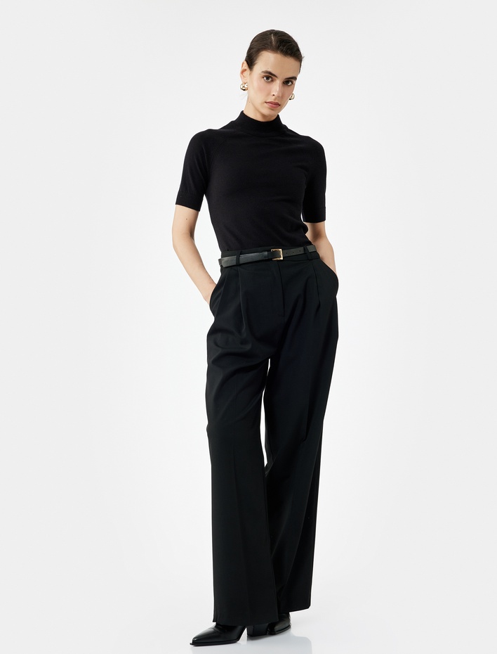  Rayon Kumaş Kısa Kollu Dik Yaka Triko Kazak