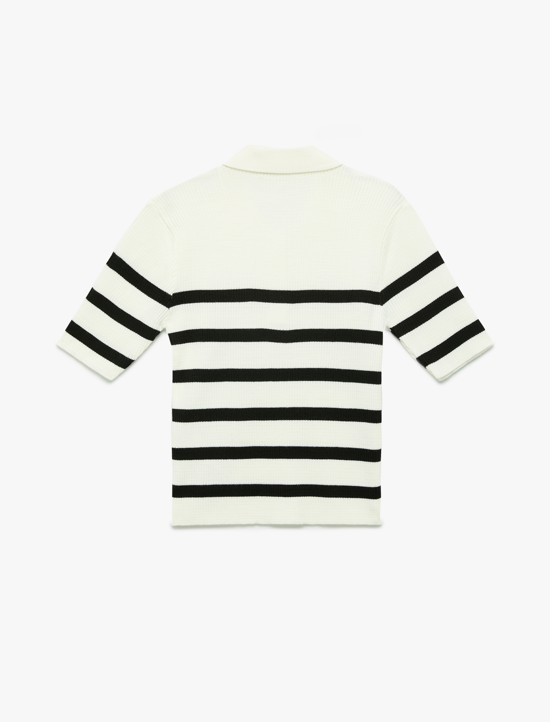   Düğmeli Kısa Kollu Çizgili Triko Polo Yaka Kazak