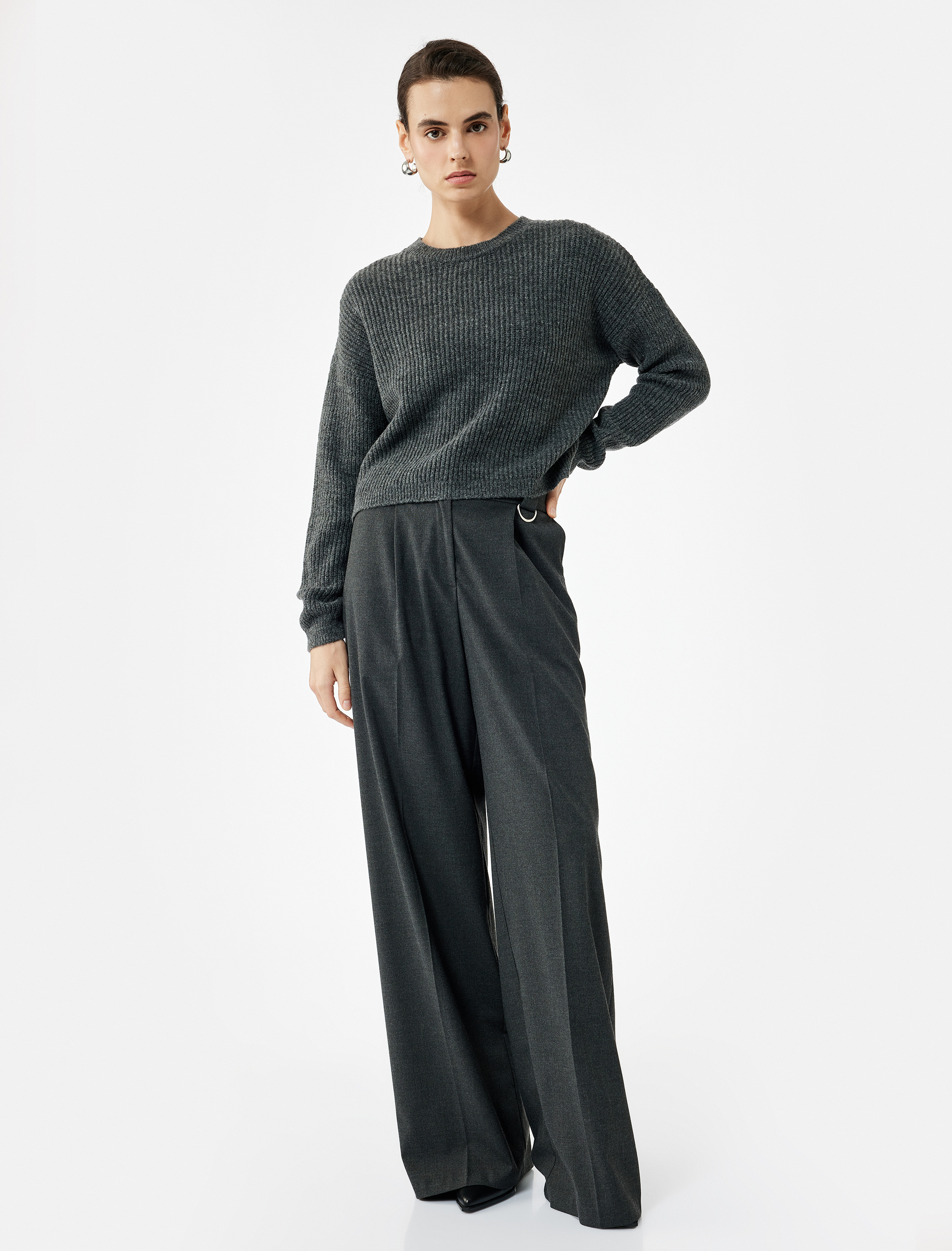   Uzun Kollu Bisiklet Yaka Triko Basic Kazak