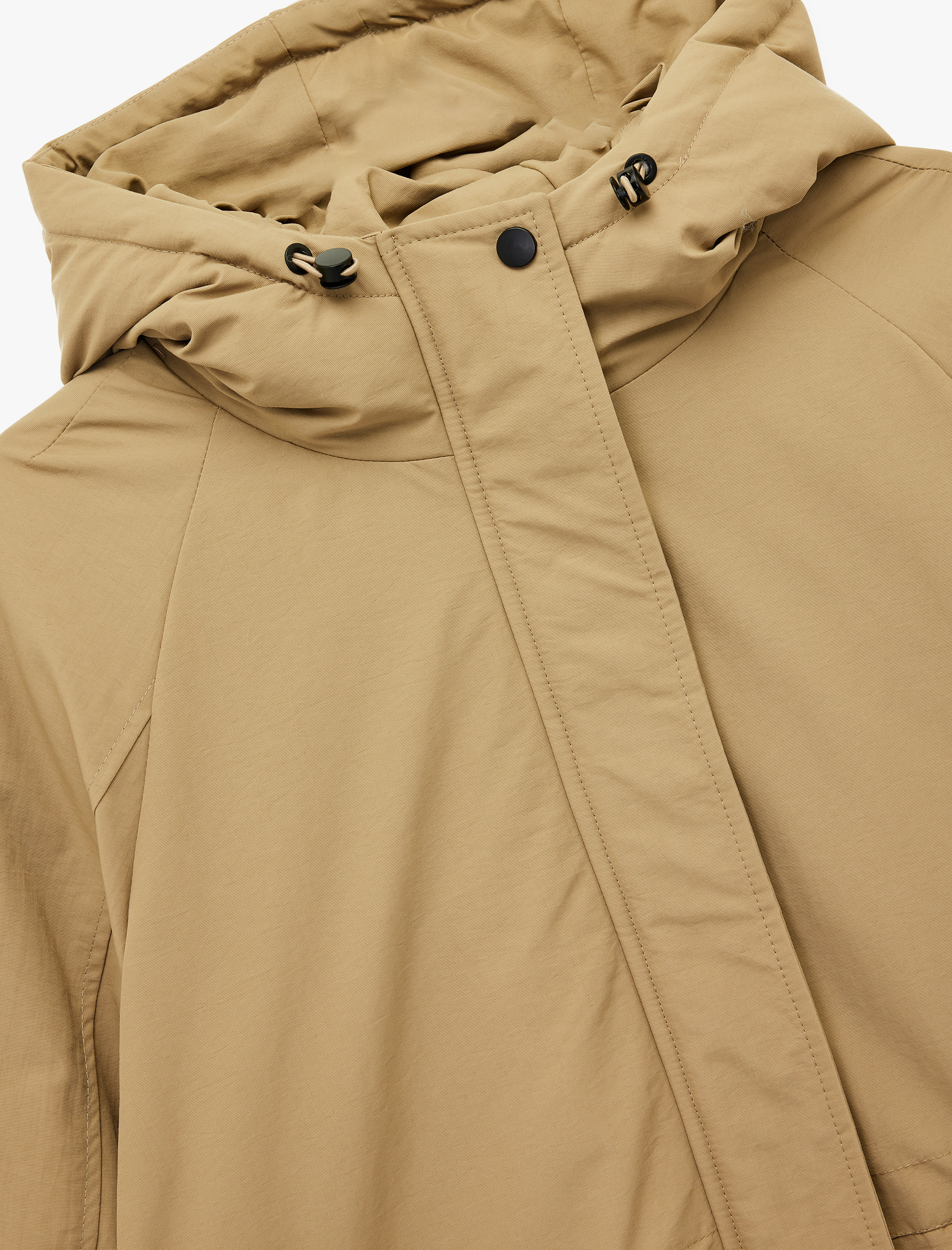   Uzun Kollu Kapaklı Cepli Kapşonlu Mont