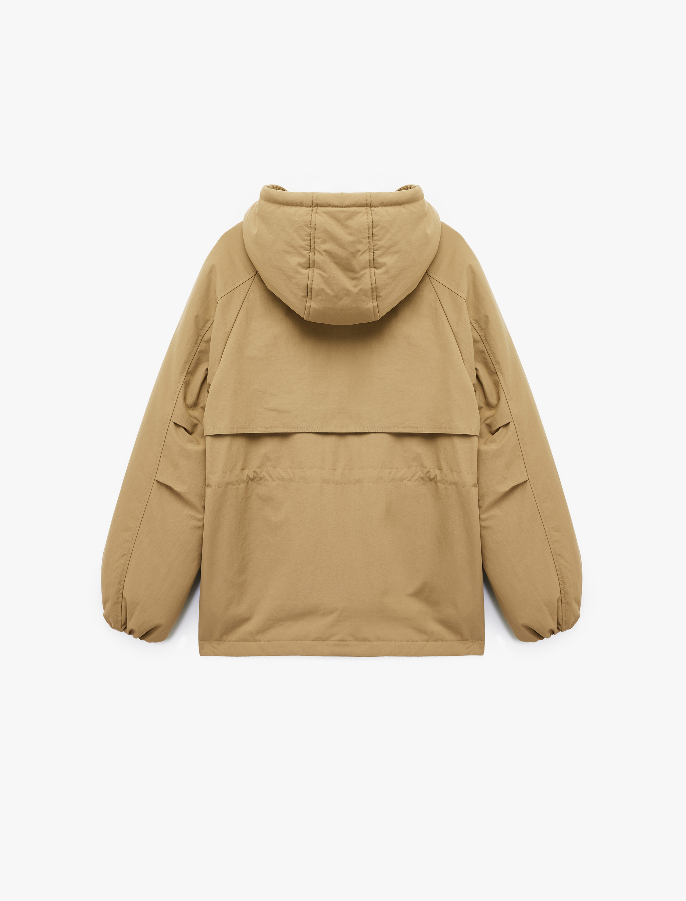   Uzun Kollu Kapaklı Cepli Kapşonlu Mont