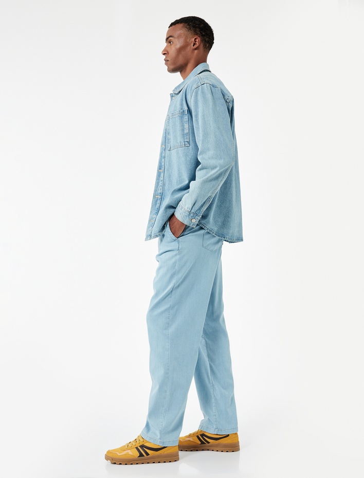  Beli Bağcıklı Cep Detaylı Loose Fit Bol Jean Pantolon