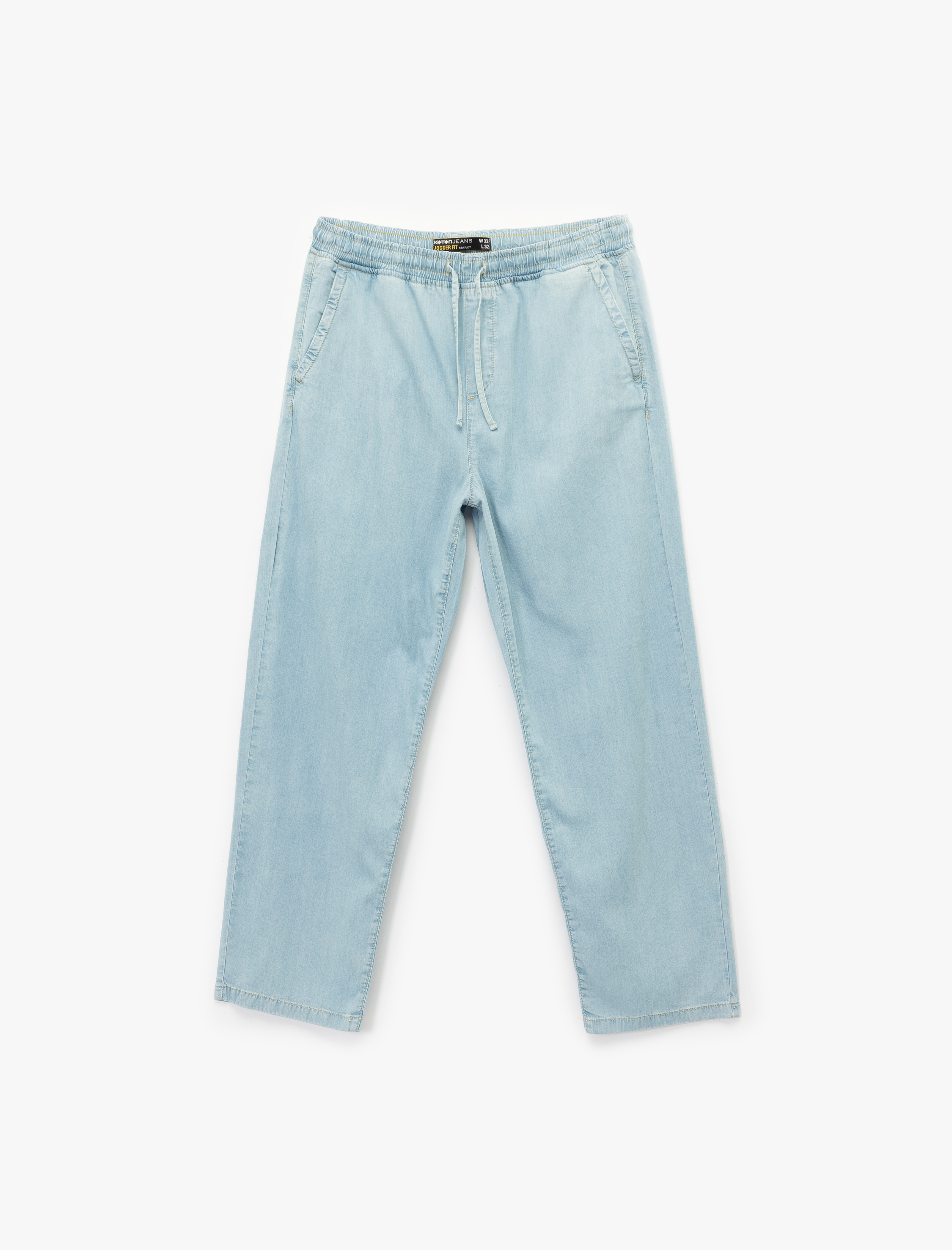   Beli Bağcıklı Cep Detaylı Loose Fit Bol Jean Pantolon