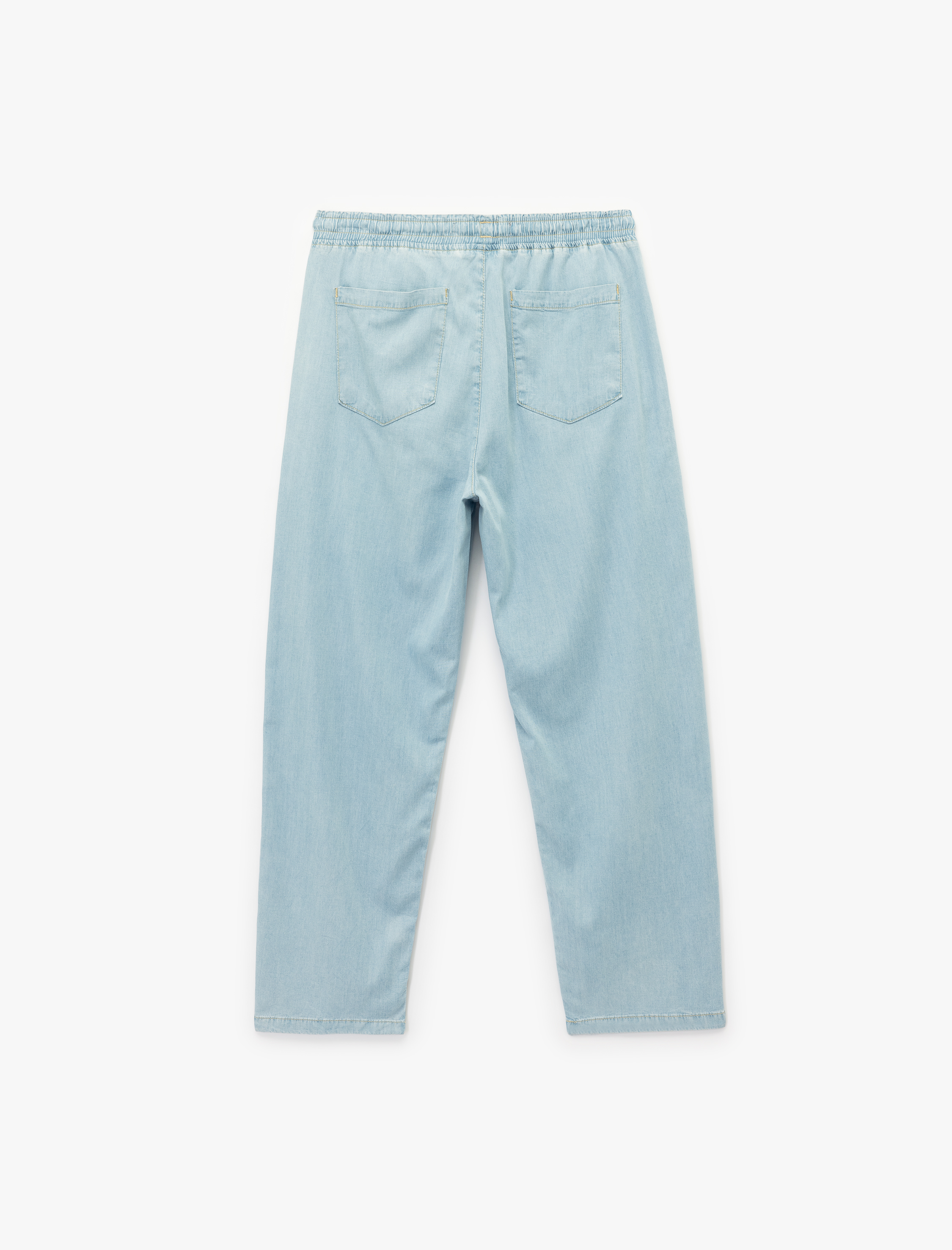   Beli Bağcıklı Cep Detaylı Loose Fit Bol Jean Pantolon