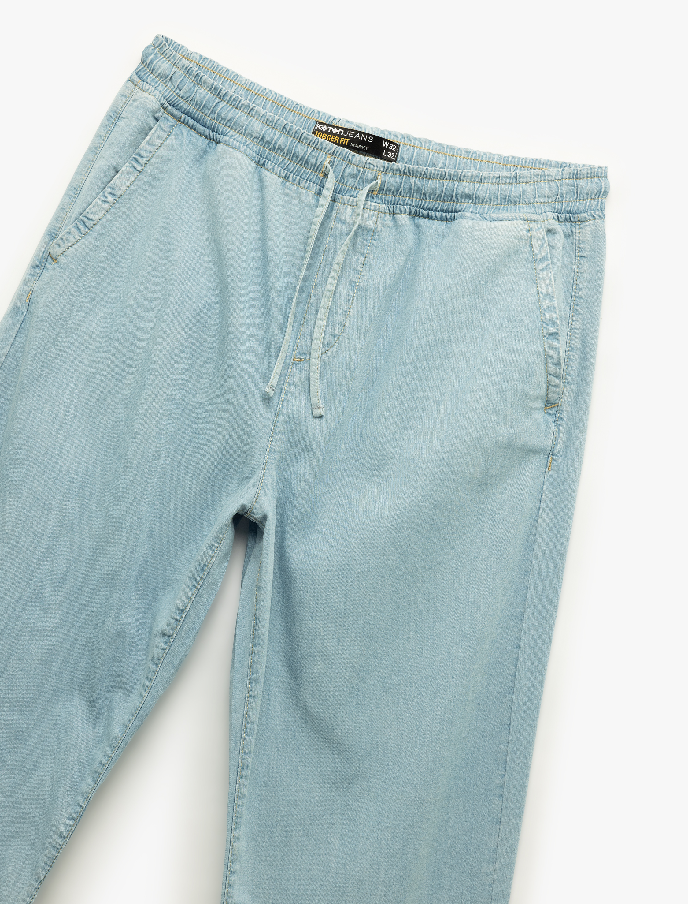   Beli Bağcıklı Cep Detaylı Loose Fit Bol Jean Pantolon