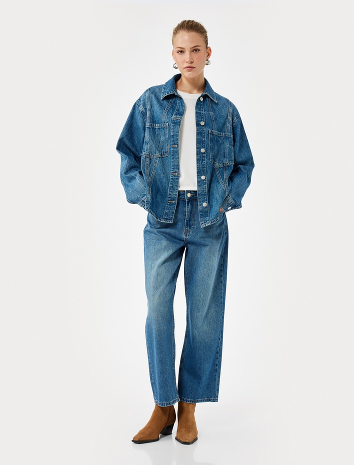  Pamuklu Düz Paça Cepli Jean Pantolon - Straight Jeans