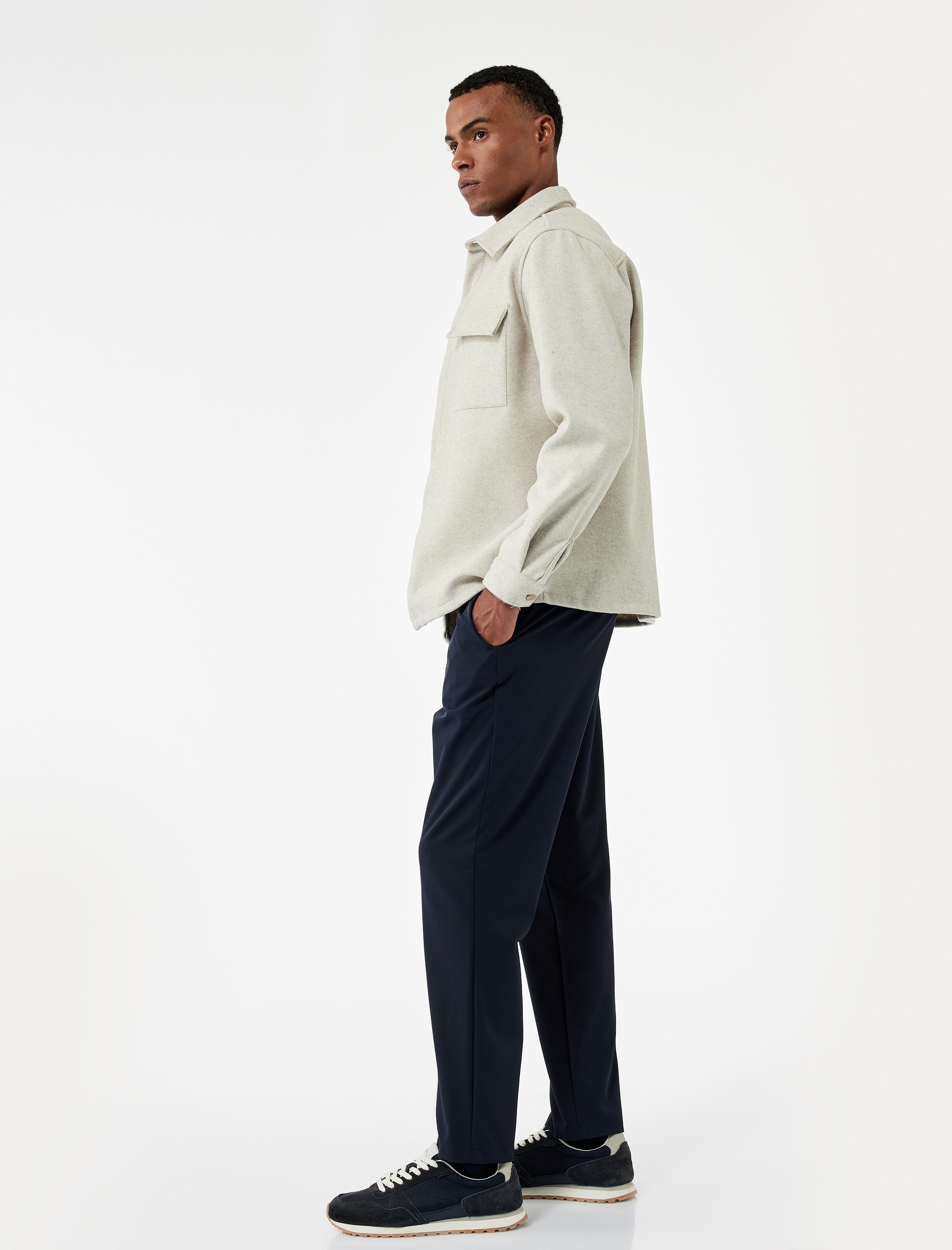   Beli Bağcıklı Düğmeli Duble Paça Ütü Gerektirmeyen Esnek Slim Fit Pantolon