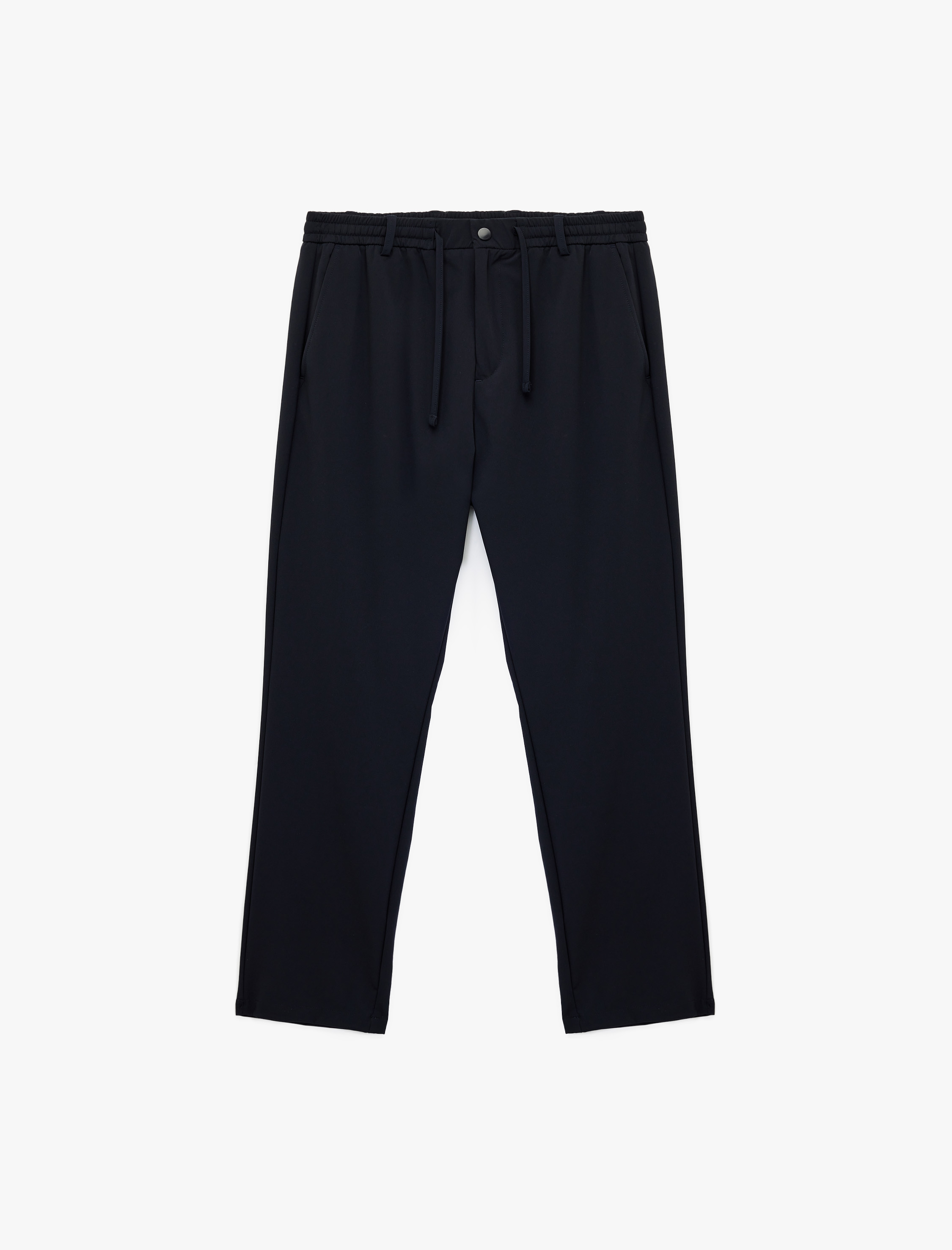   Beli Bağcıklı Düğmeli Duble Paça Ütü Gerektirmeyen Esnek Slim Fit Pantolon