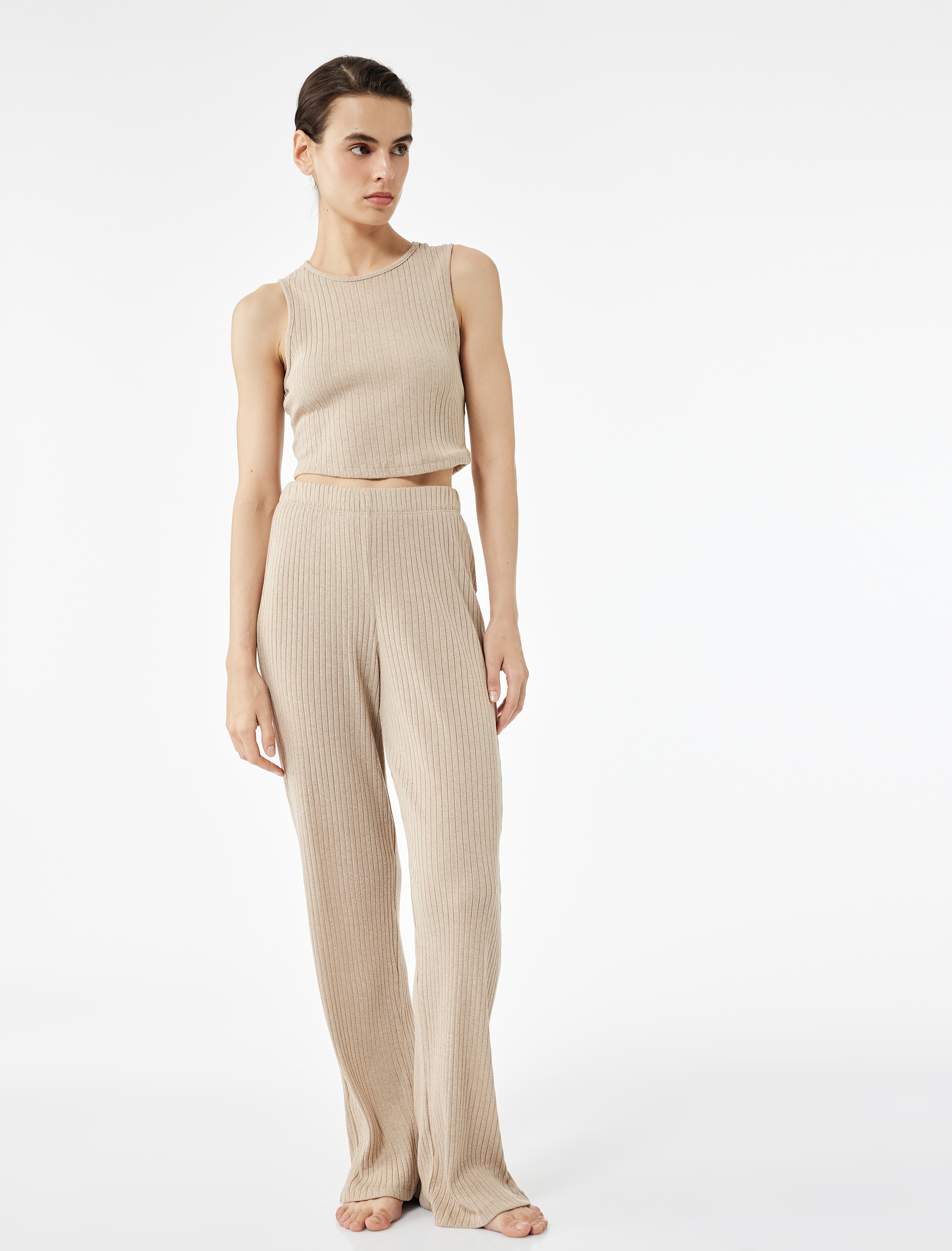   Rahat Kalıp Bisiklet Yaka Kolsuz Pijama Üstü