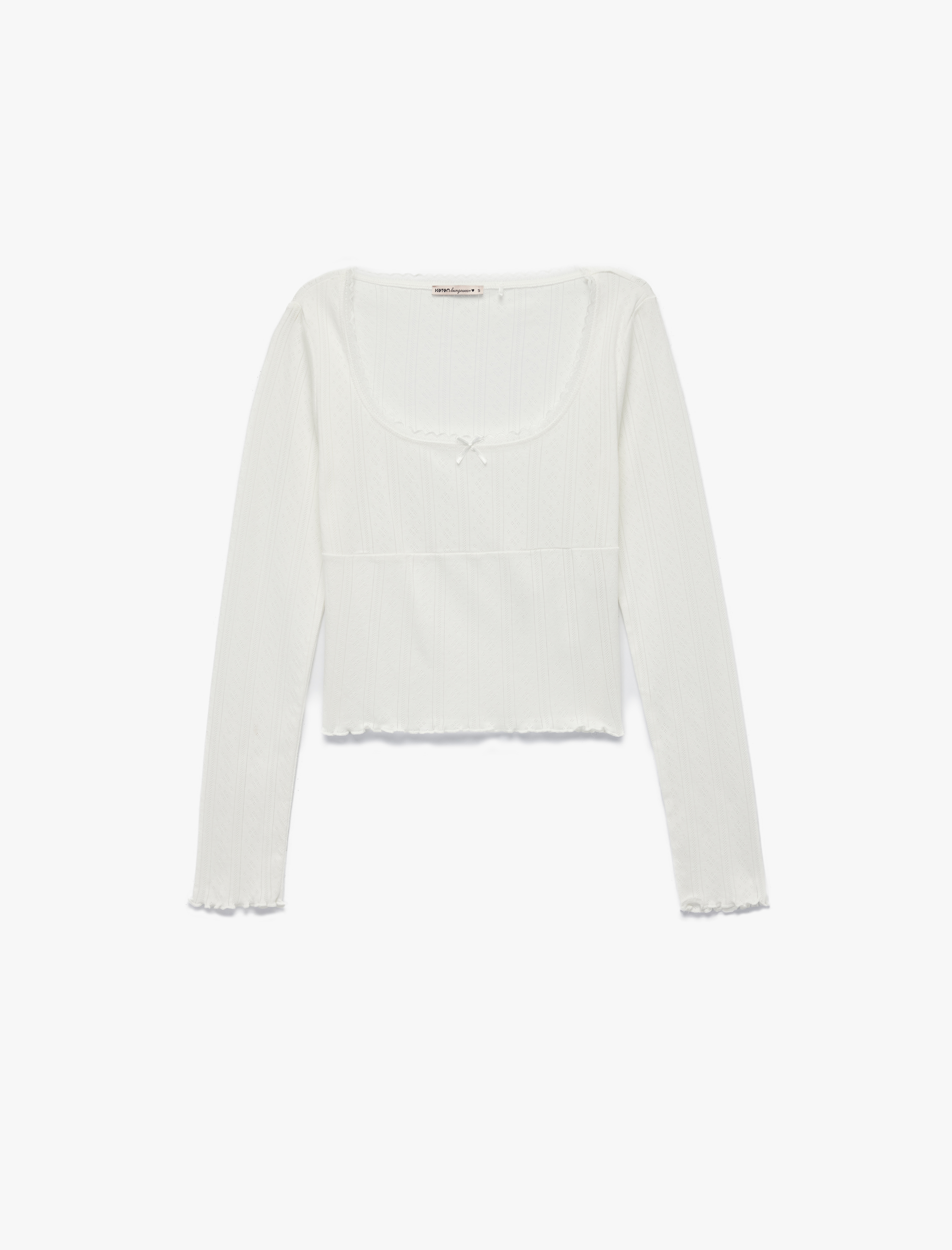   Pamuklu Slim Fit Uzun Kollu U Yaka Crop Pijama Üstü