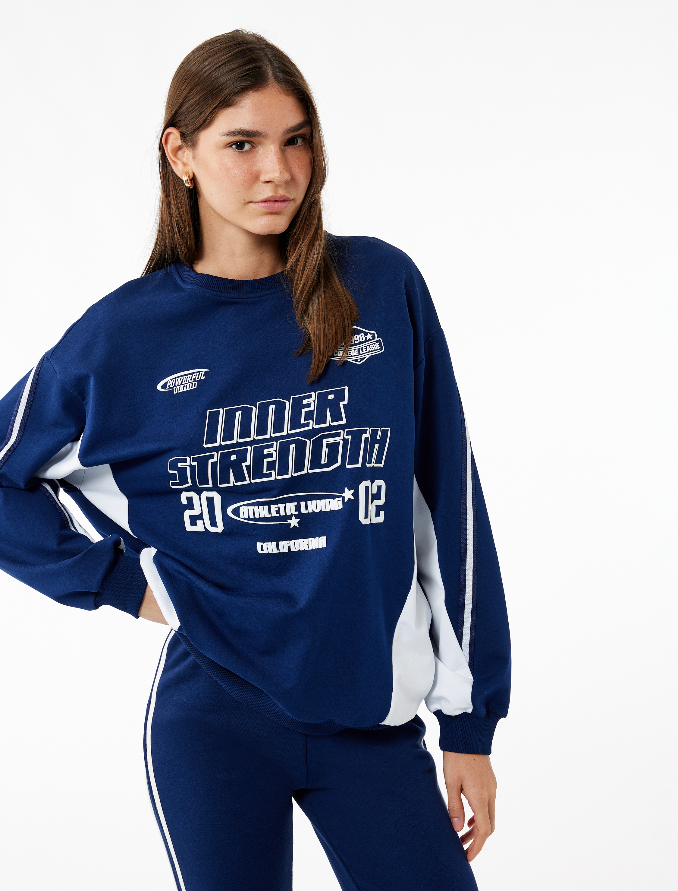 Uzun Kollu Bisiklet Yaka Baskılı Sweatshirt