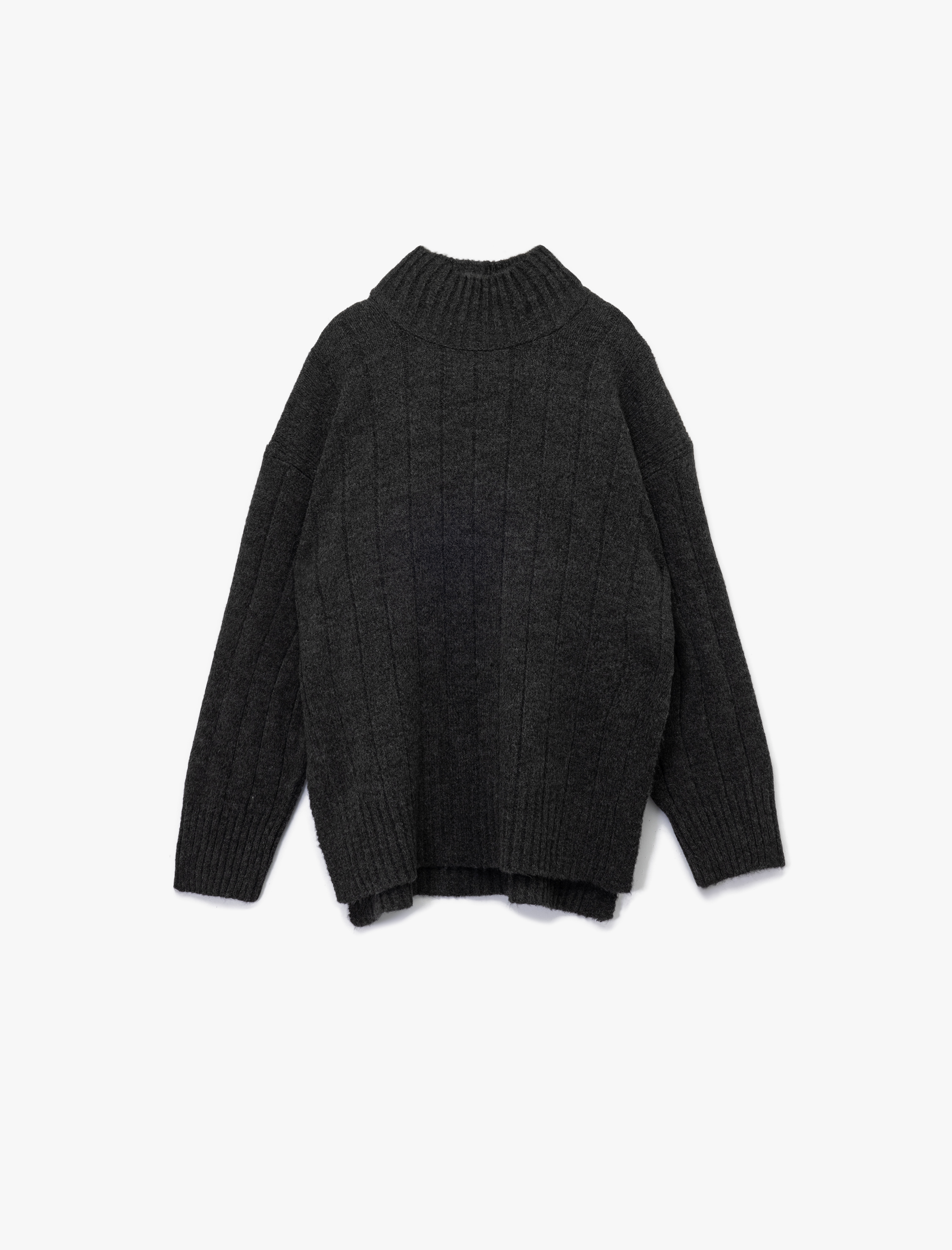   Uzun Kollu Dik Yaka Oversize Triko Kazak