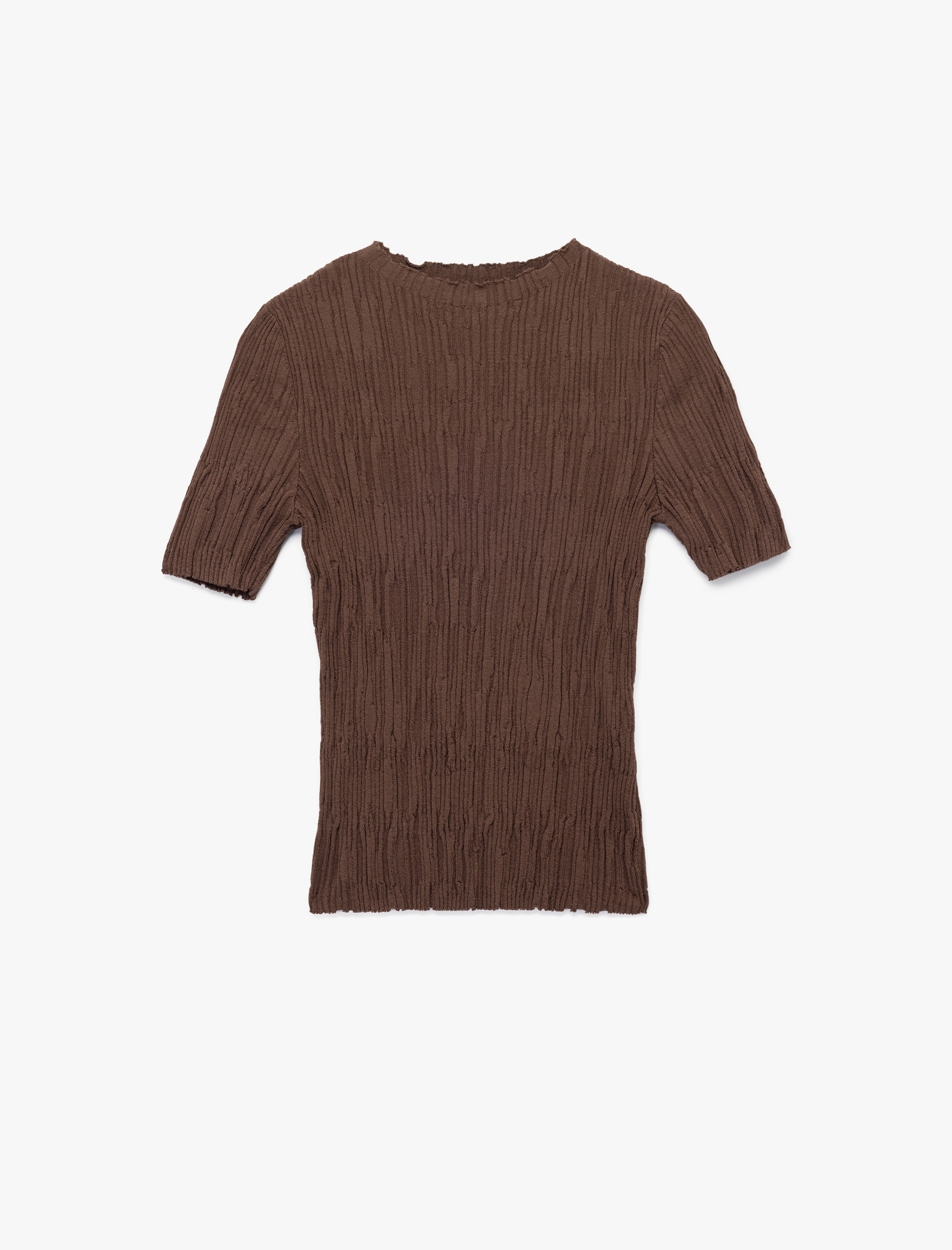 Kısa Kollu Bisiklet Yaka Büzgülü Dokulu Triko Kazak