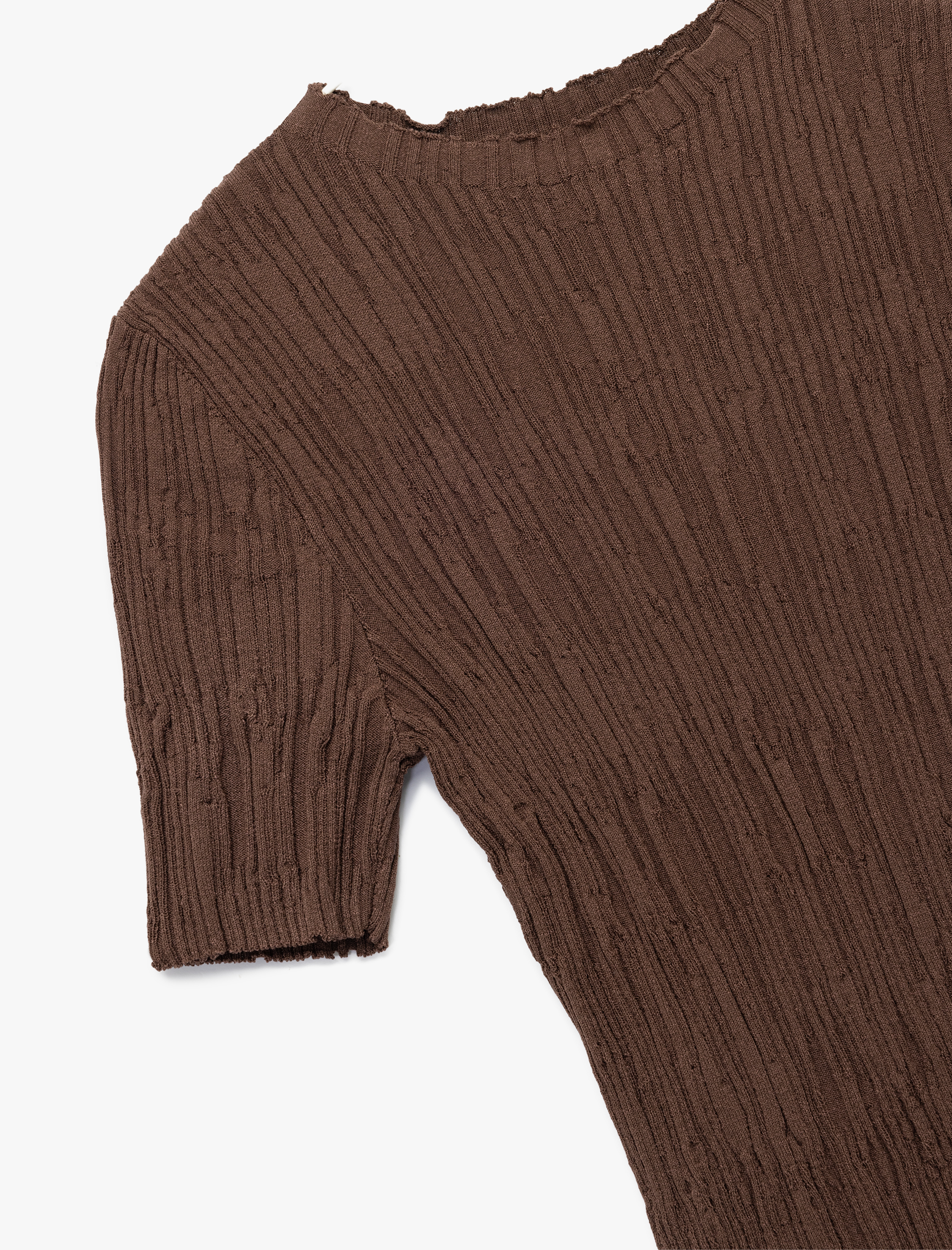 Kısa Kollu Bisiklet Yaka Büzgülü Dokulu Triko Kazak