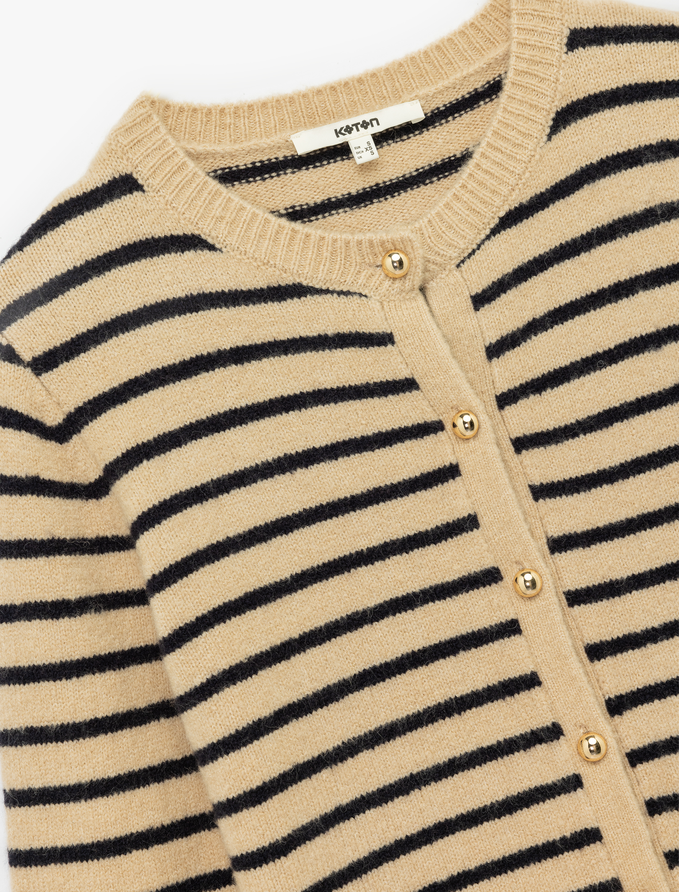   Uzun Kollu Bisiklet Yaka Çizgili Triko Hırka