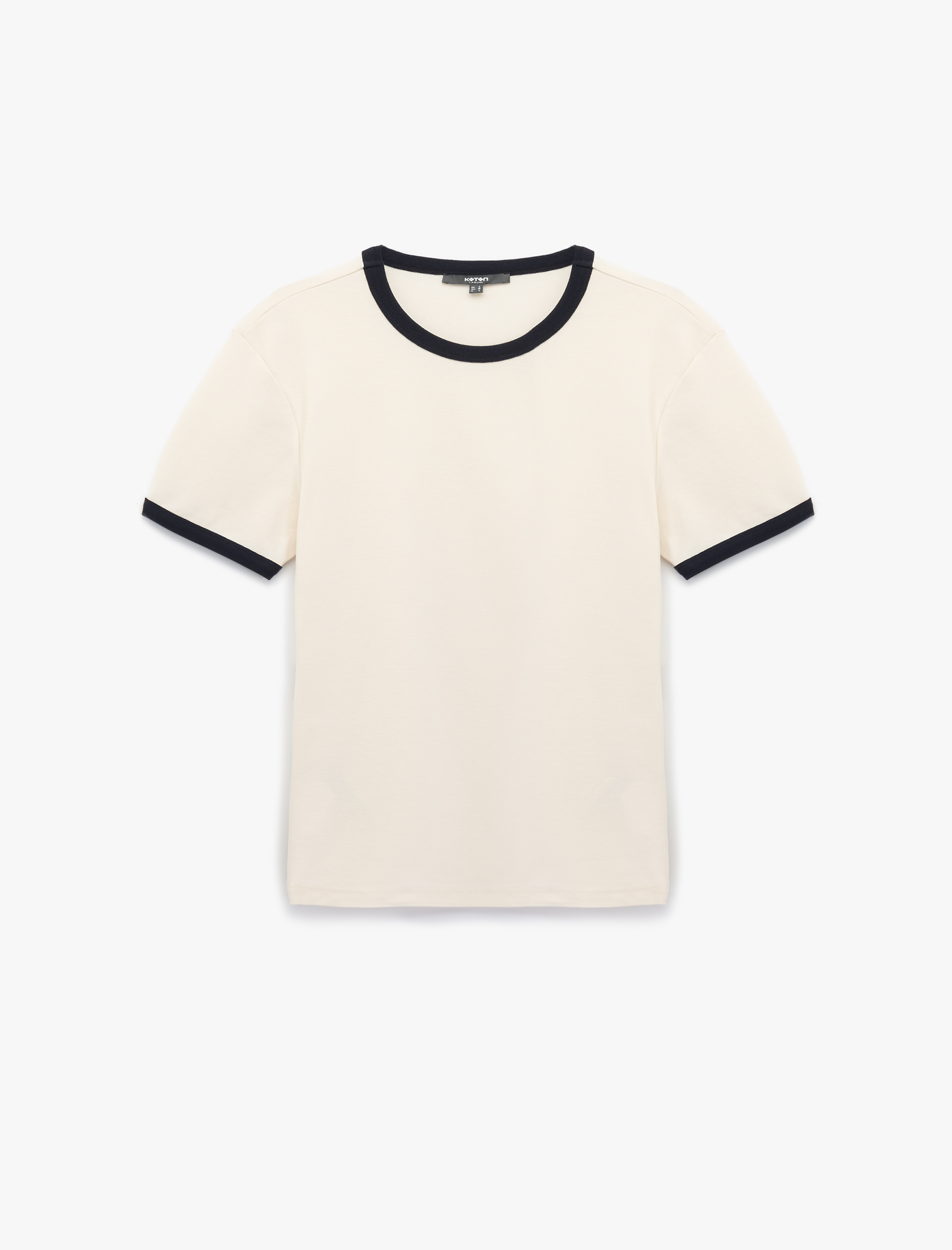   Kısa Kollu Bisiklet Yaka Tok Kumaş Renk Kontrastlı Pamuklu Slim Fit Tişört