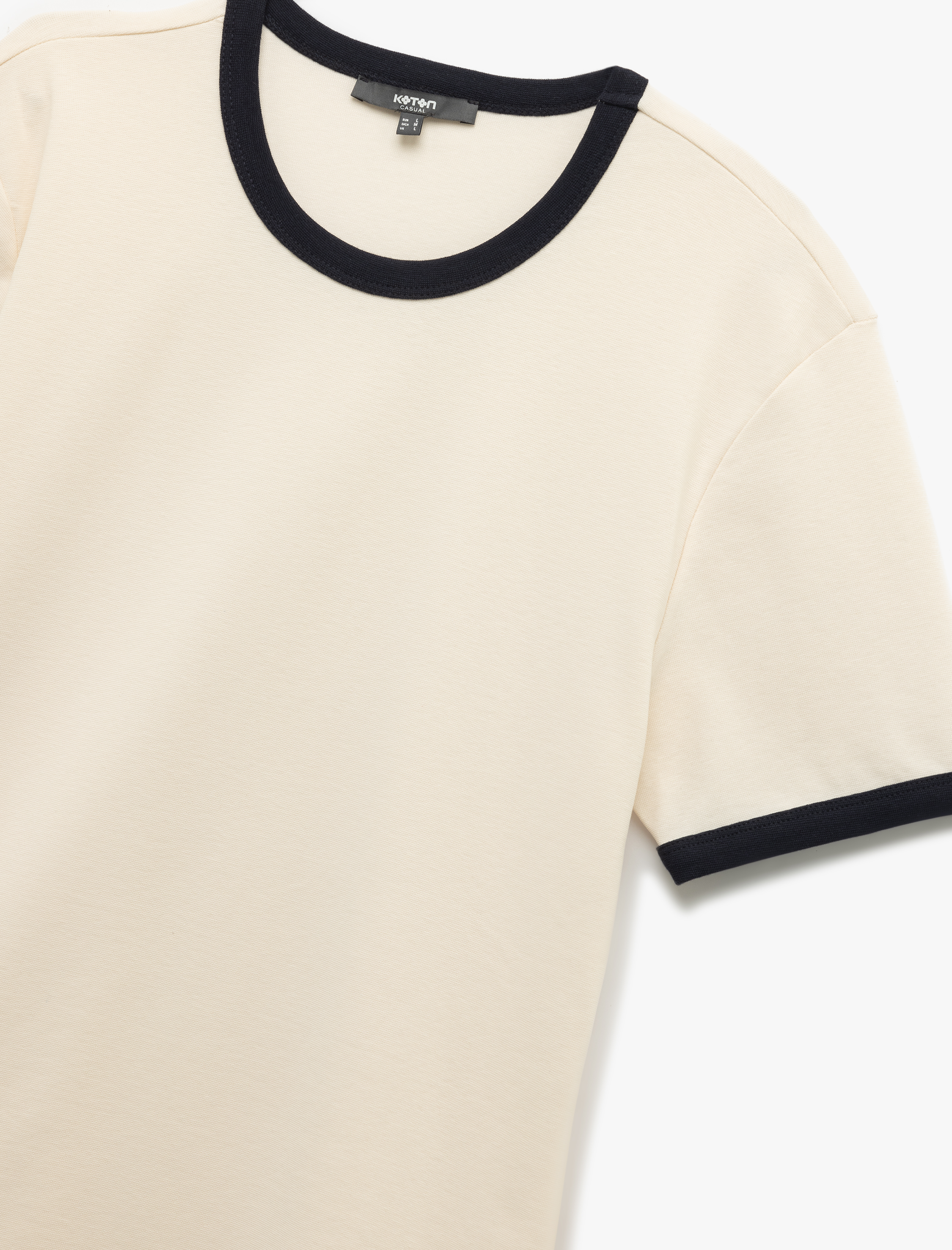   Kısa Kollu Bisiklet Yaka Tok Kumaş Renk Kontrastlı Pamuklu Slim Fit Tişört