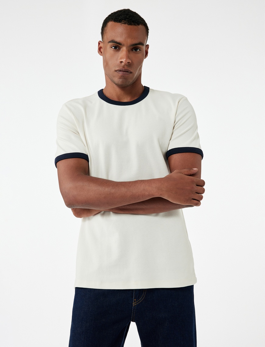 Koton Erkek Kısa Kollu Biyeli Pamuklu Tok Kumaş Bisiklet Yaka Slim Fit Tişört