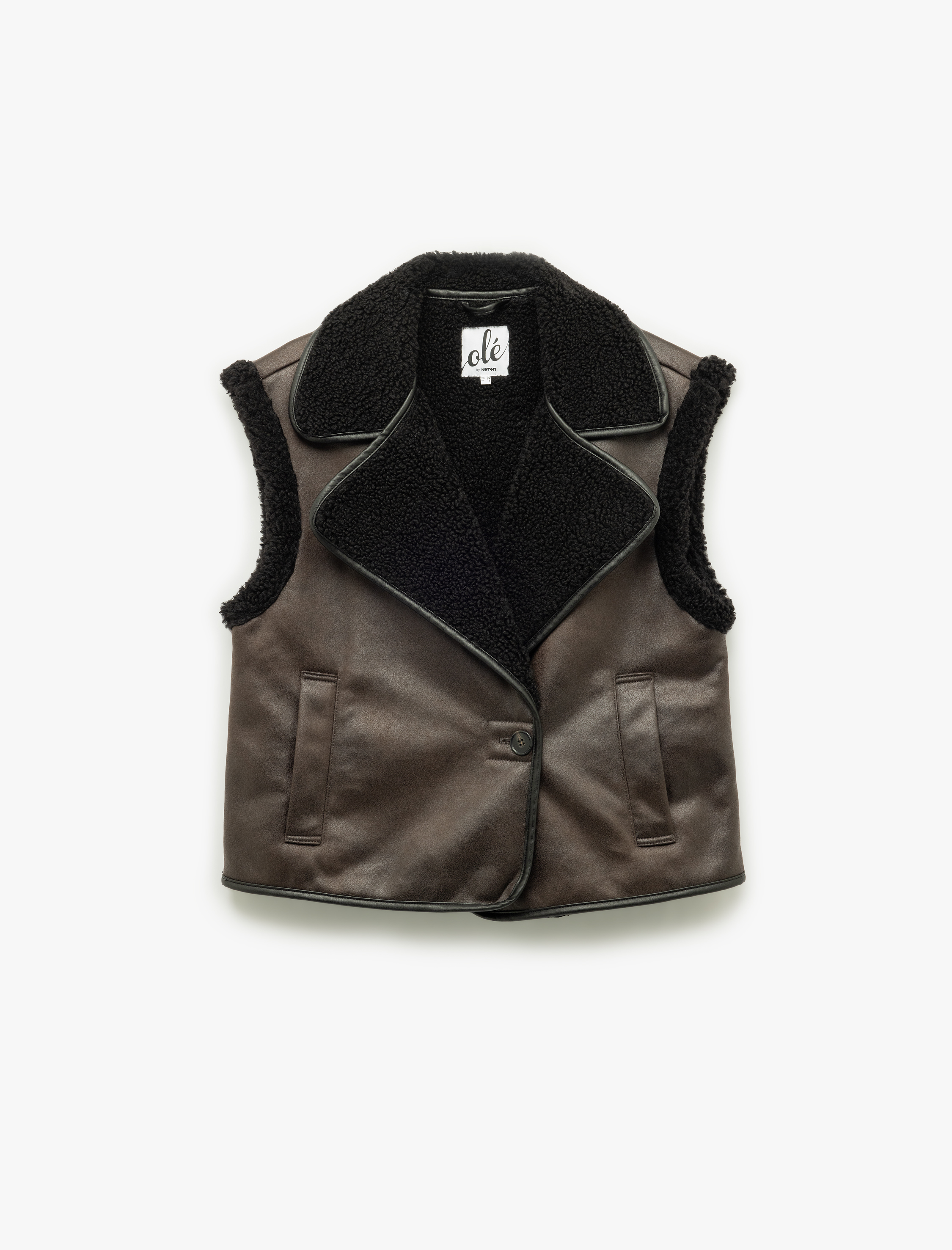   Dik Yaka Kolsuz Peluş Detaylı Yelek