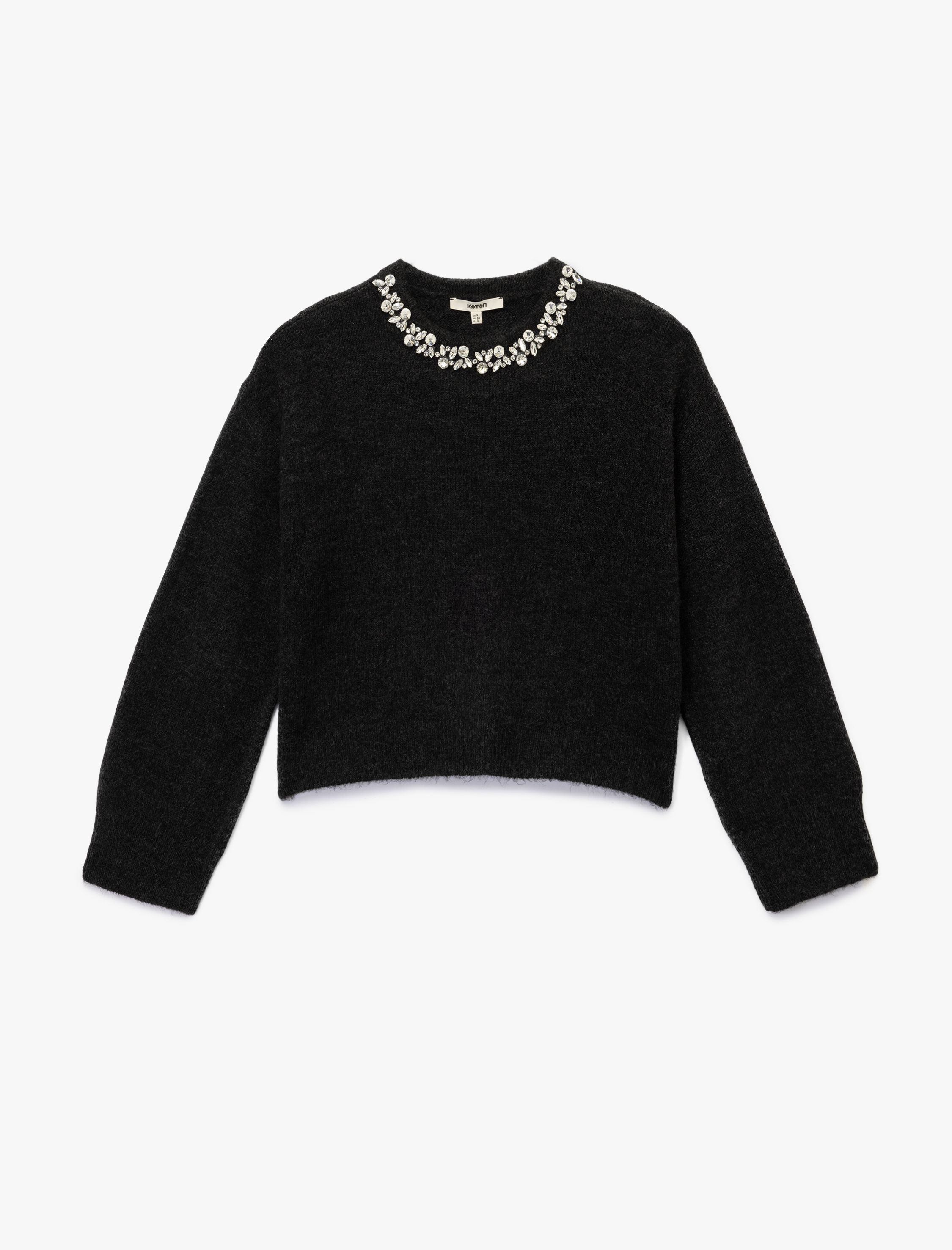   Uzun Kollu Bisiklet Yaka Taşlı Triko Kazak