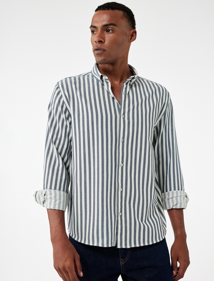  Regular Fit Düğmeli Klasik Yaka Uzun Kollu Gömlek