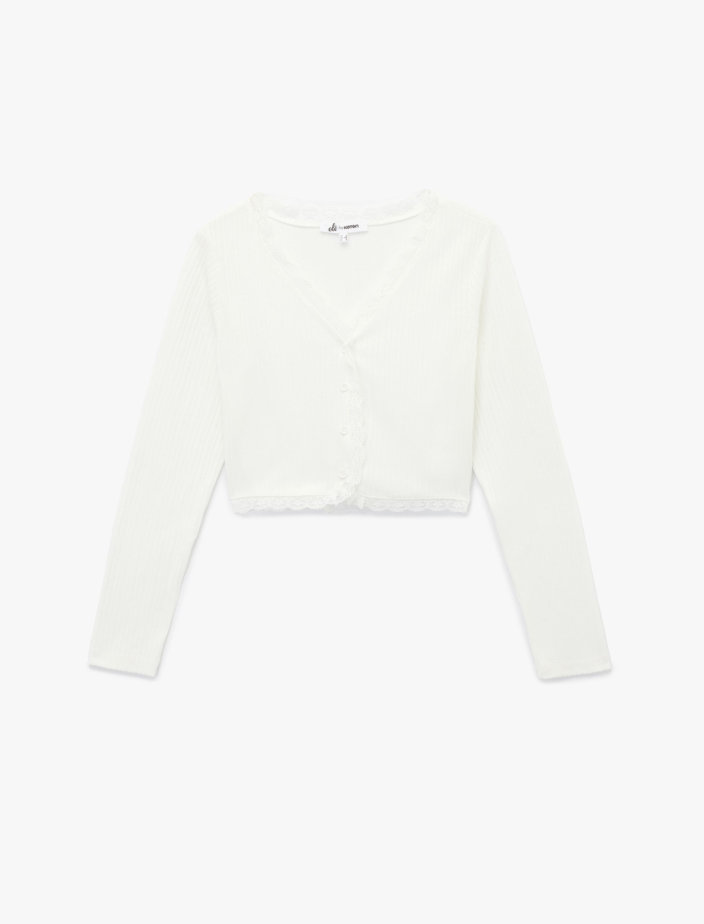   Dantel Detaylı Slim Fit Uzun Kollu V Yaka Crop Tişört