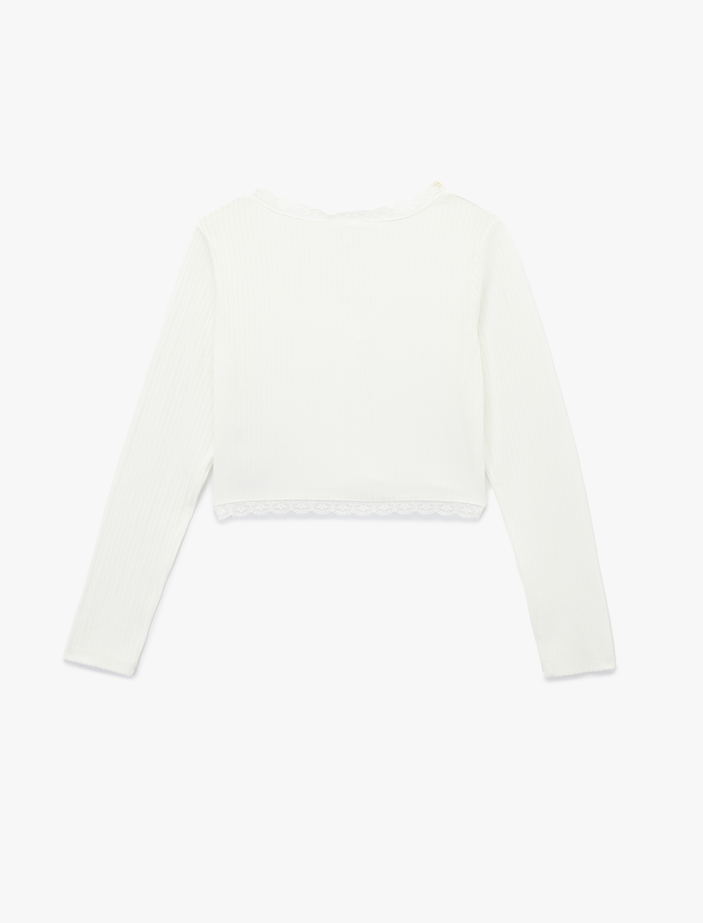   Dantel Detaylı Slim Fit Uzun Kollu V Yaka Crop Tişört