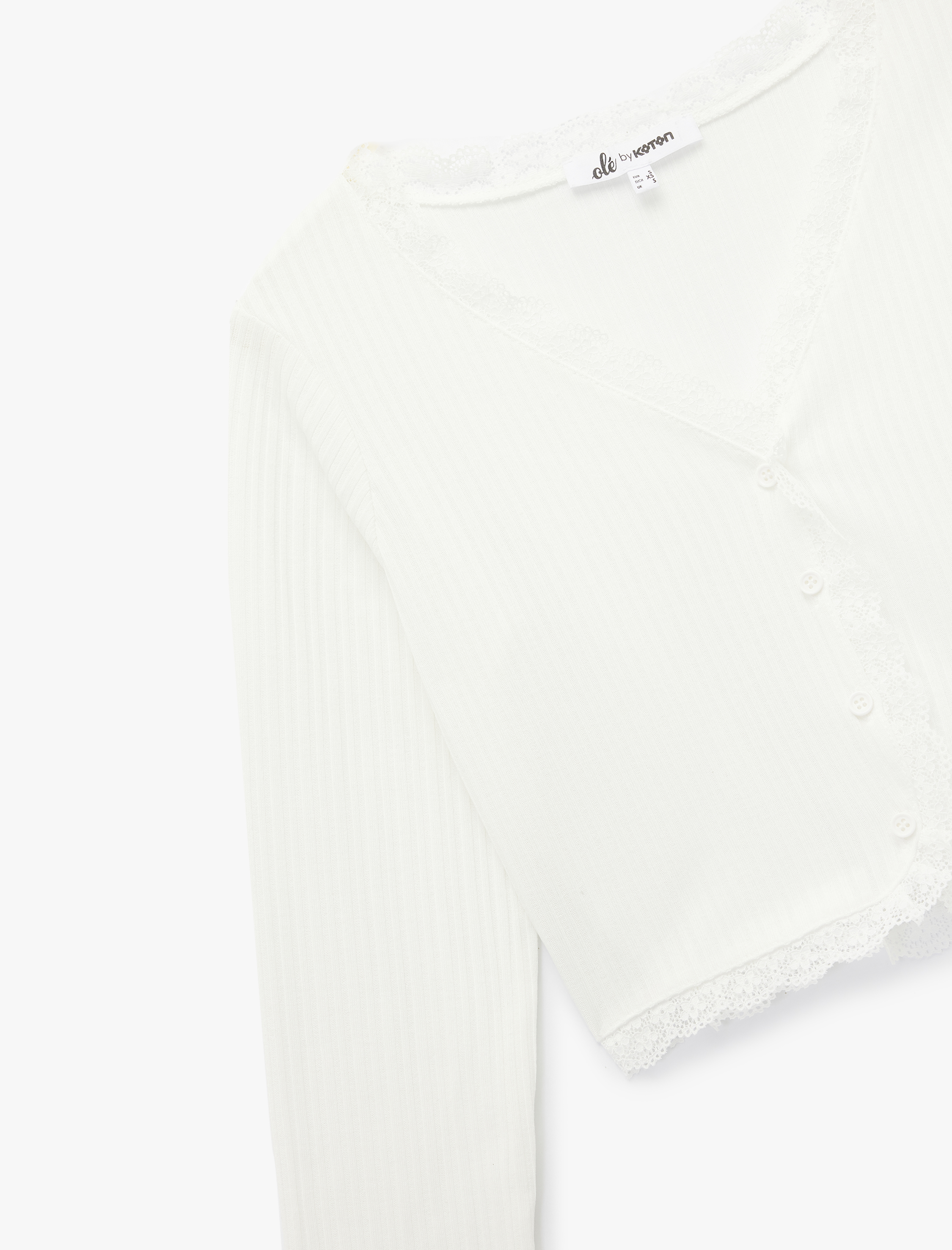   Dantel Detaylı Slim Fit Uzun Kollu V Yaka Crop Tişört