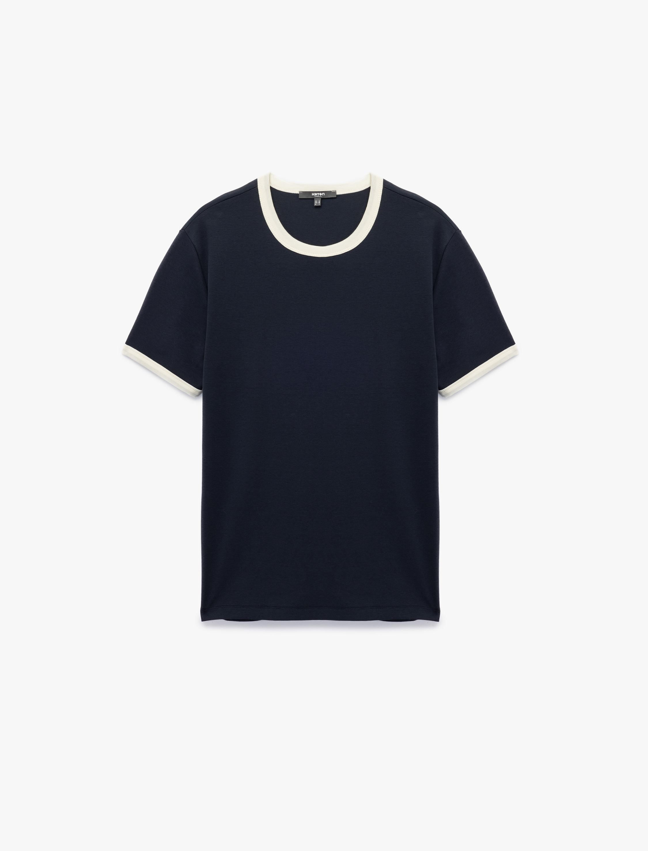   Kısa Kollu Bisiklet Yaka Tok Kumaş Renk Kontrastlı Pamuklu Slim Fit Tişört