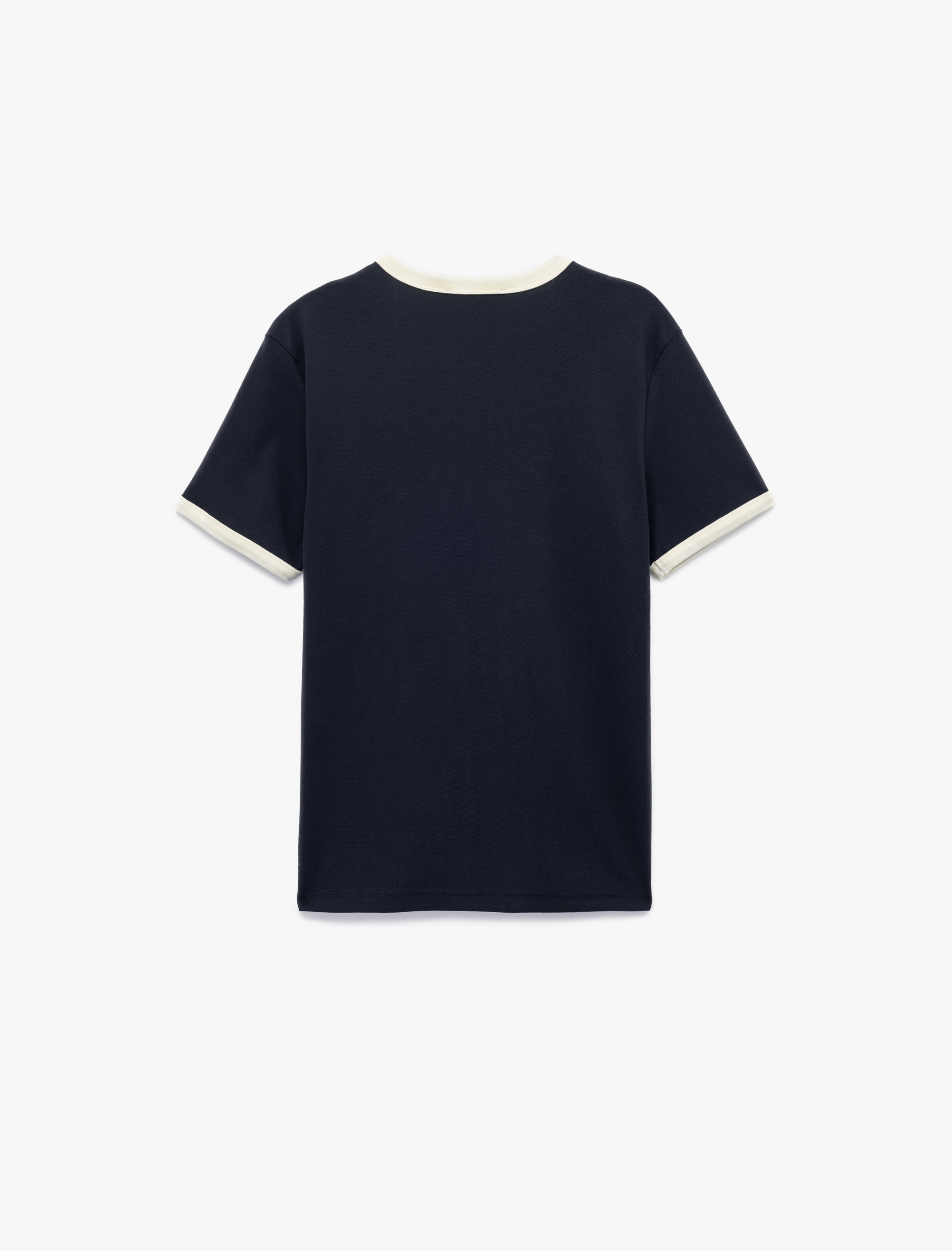   Kısa Kollu Bisiklet Yaka Tok Kumaş Renk Kontrastlı Pamuklu Slim Fit Tişört