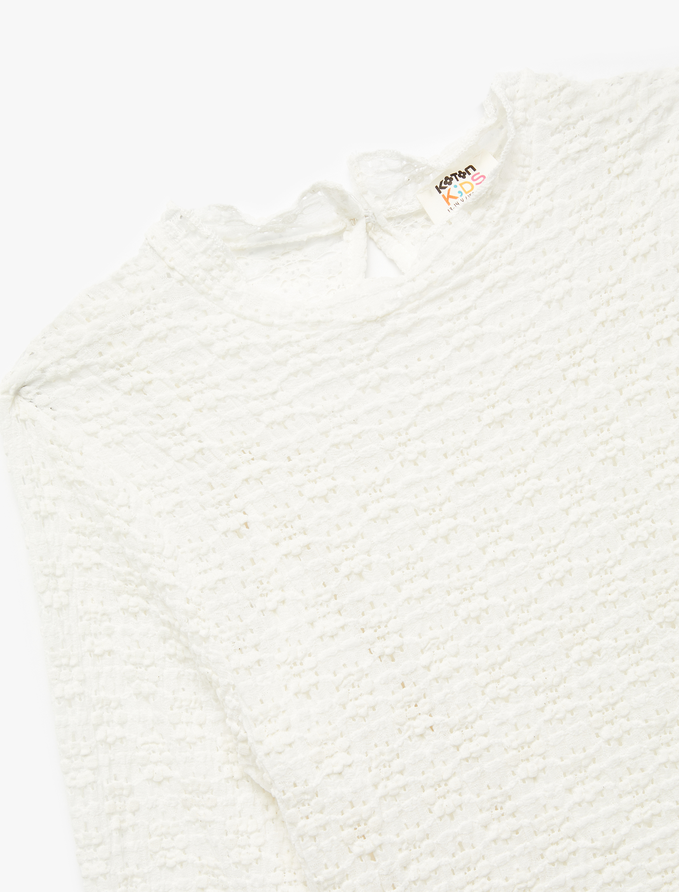  Kız Çocuk Uzun Kollu Dik Yaka Fırfır Detaylı Dokulu Crop Bluz