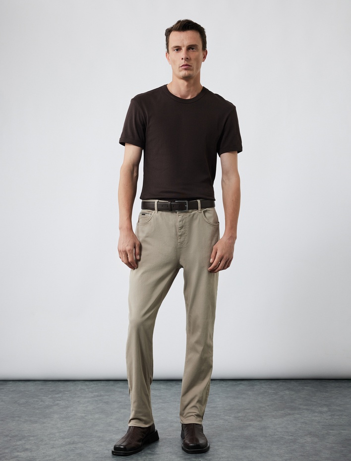  Kısa Kollu Bisiklet Yaka Pamuklu Tok Kumaş Basic Dar Kalıp Tişört