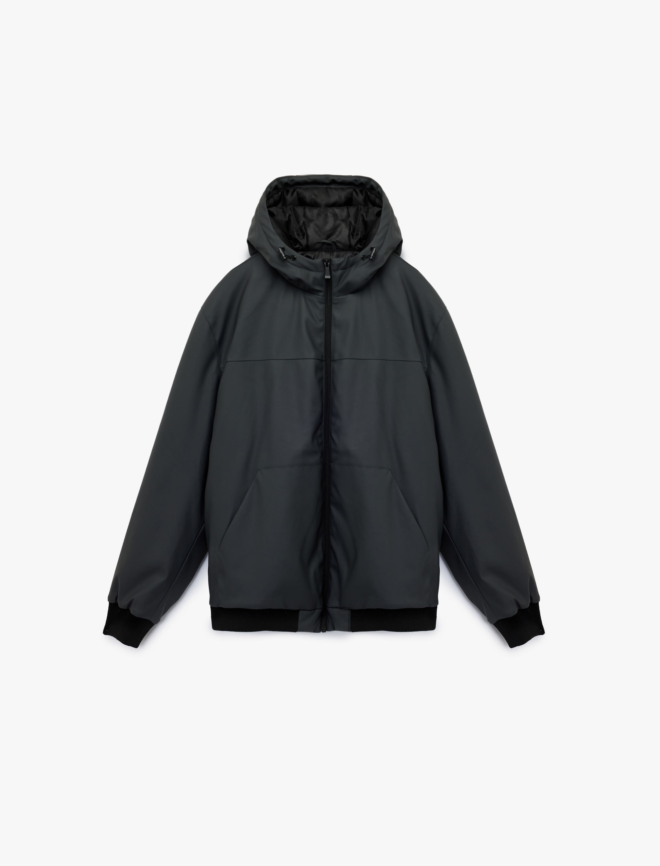   Kapüşonlu Uzun Kollu Fermuarlı Yağmurluk