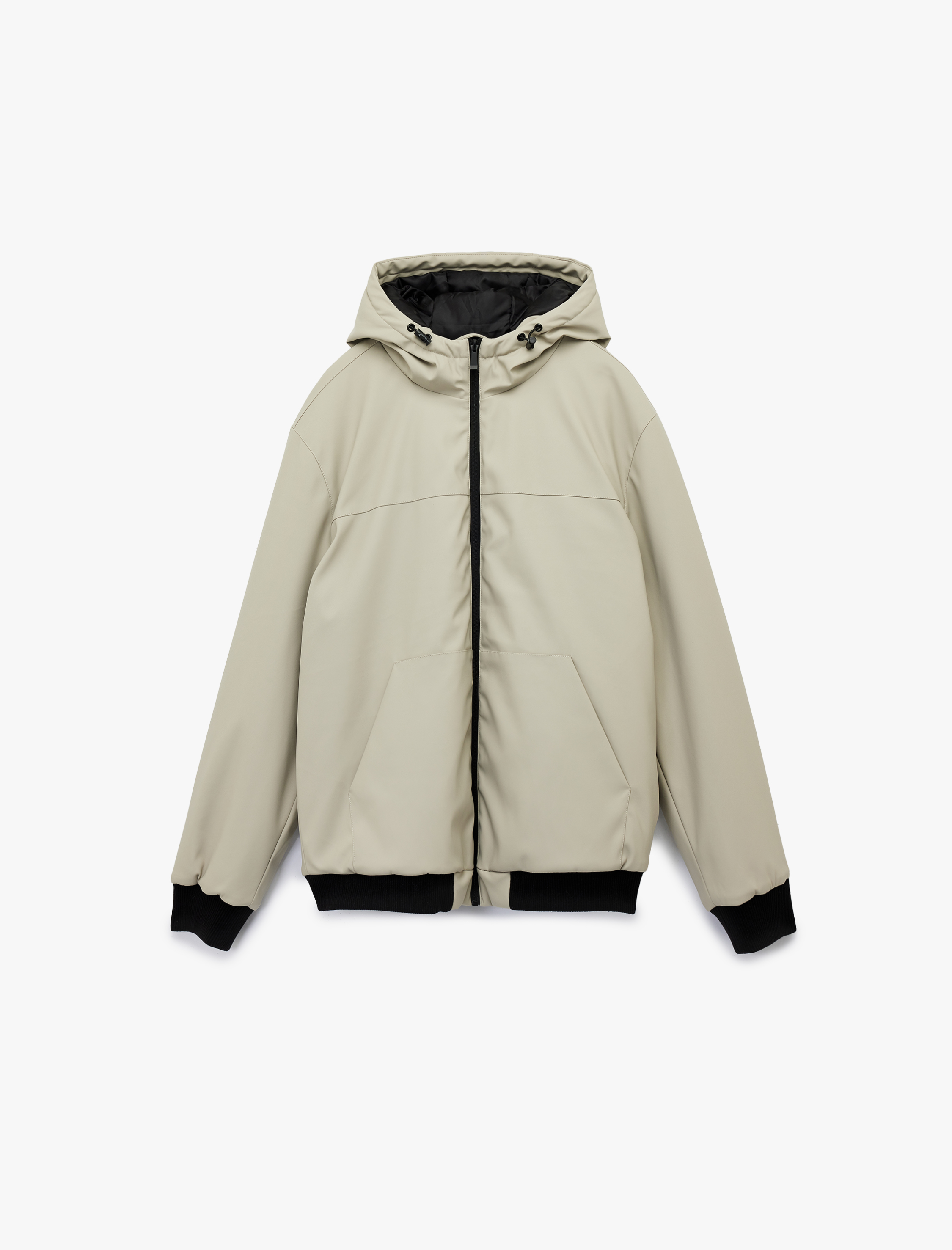   Kapüşonlu Uzun Kollu Fermuarlı Yağmurluk