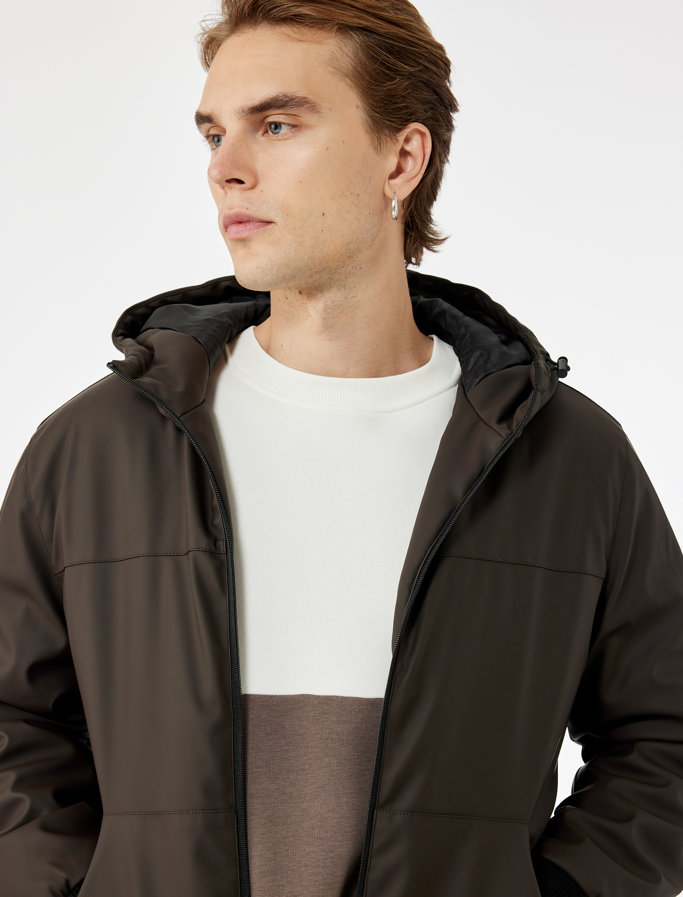   Kapüşonlu Uzun Kollu Fermuarlı Yağmurluk