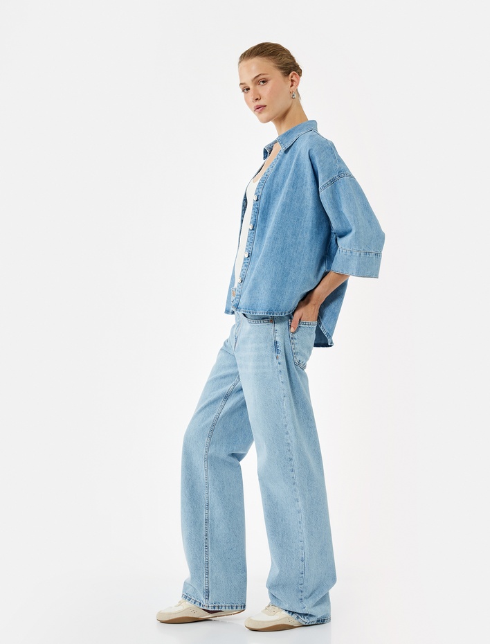  Pamuklu Normal Bel Düz Paça Uzun Jean Pantolon - Straight Fit Jean