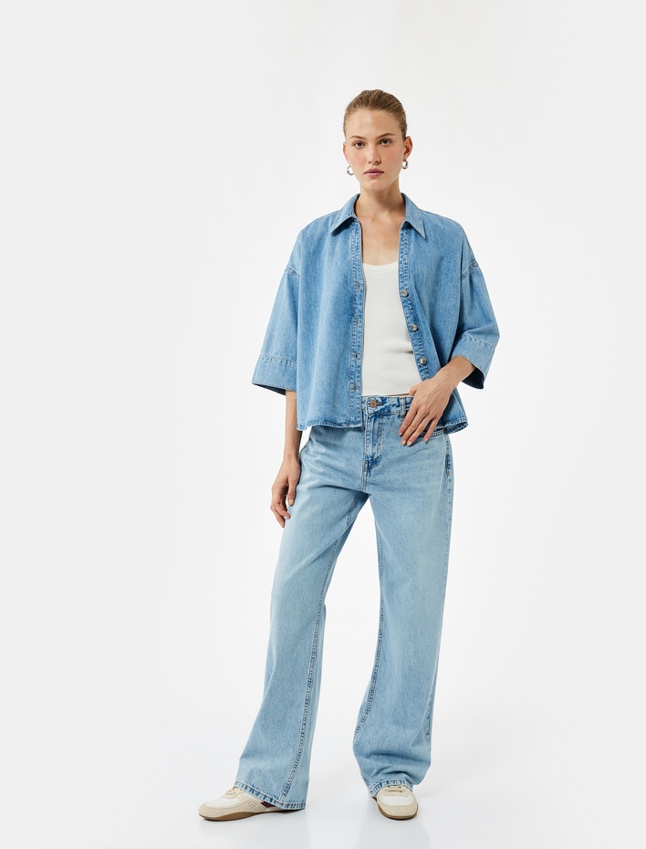  Pamuklu Normal Bel Düz Paça Uzun Jean Pantolon - Straight Fit Jean