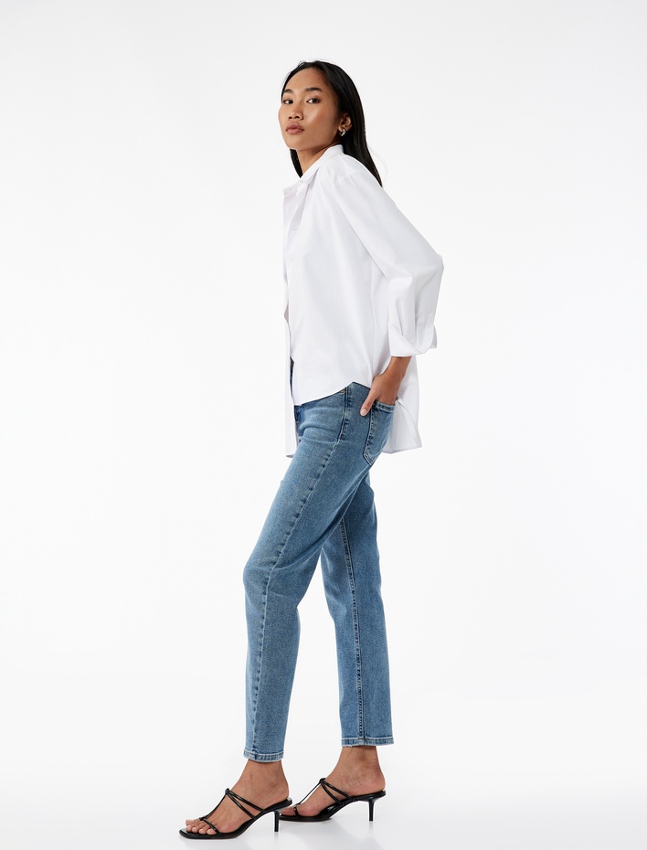  Pamuklu Dar Kesim Normal Bel Jean Pantolon - Slim Straight Fit Jean