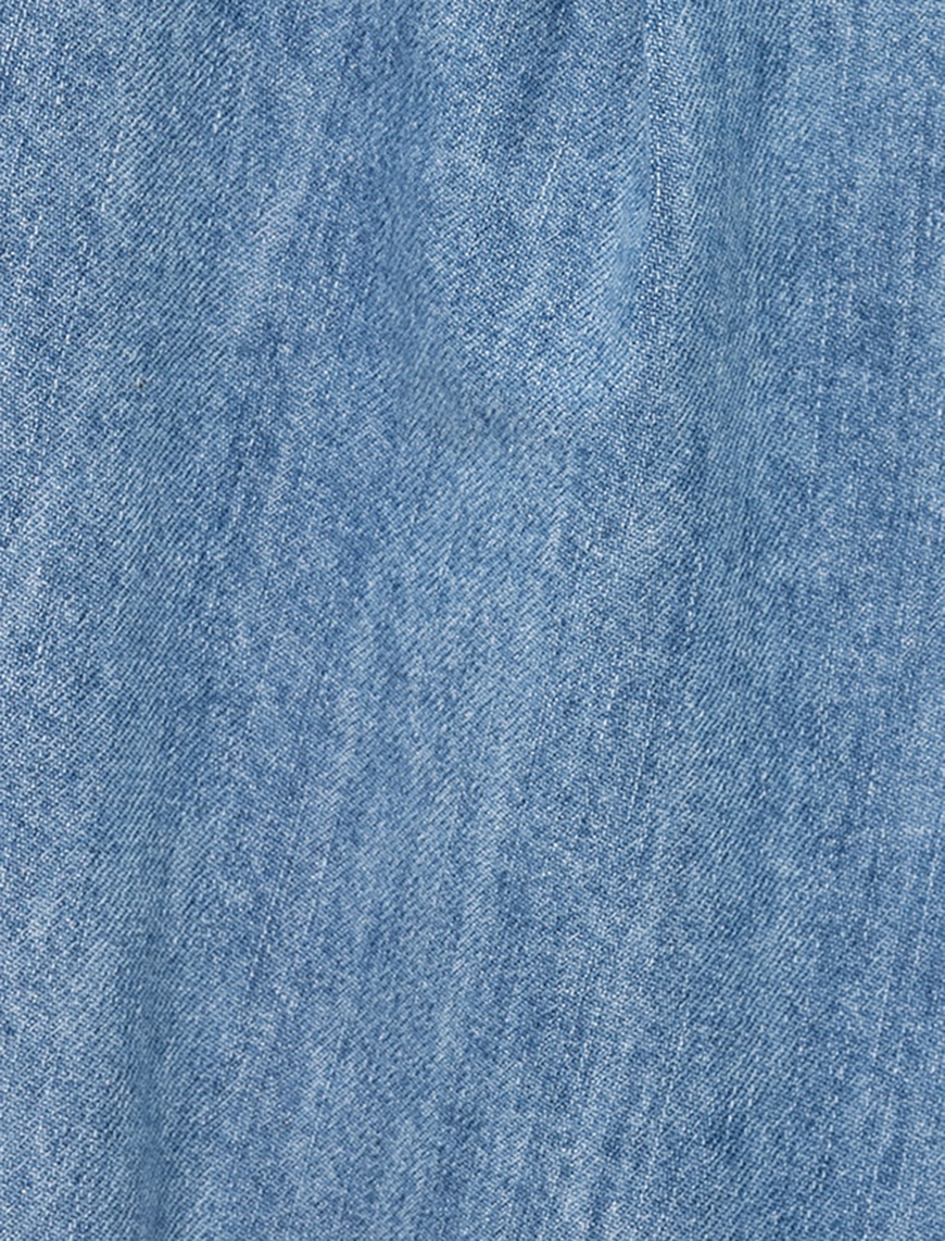   Pamuklu Kemer Detaylı Cepli Düğmeli Geniş Paça Jean Pantolon -  Wide Leg Jeans
